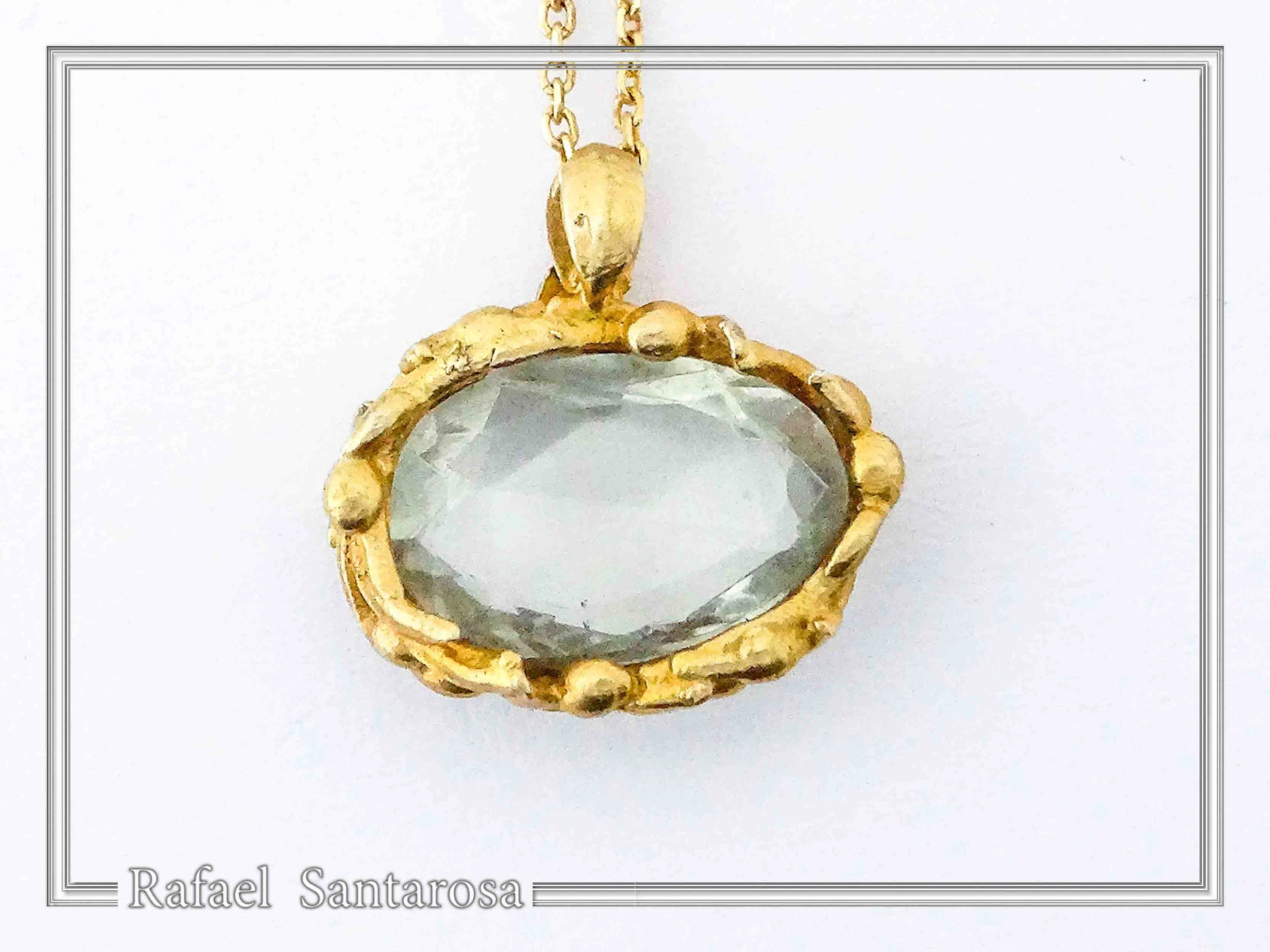 Natural Sky-Blue Topaz Pendant: Floral Bezel 18K Gold-Filled Sterling Silver Charm — additional product image 2 from Rafael Santarosa Fine Jewelry