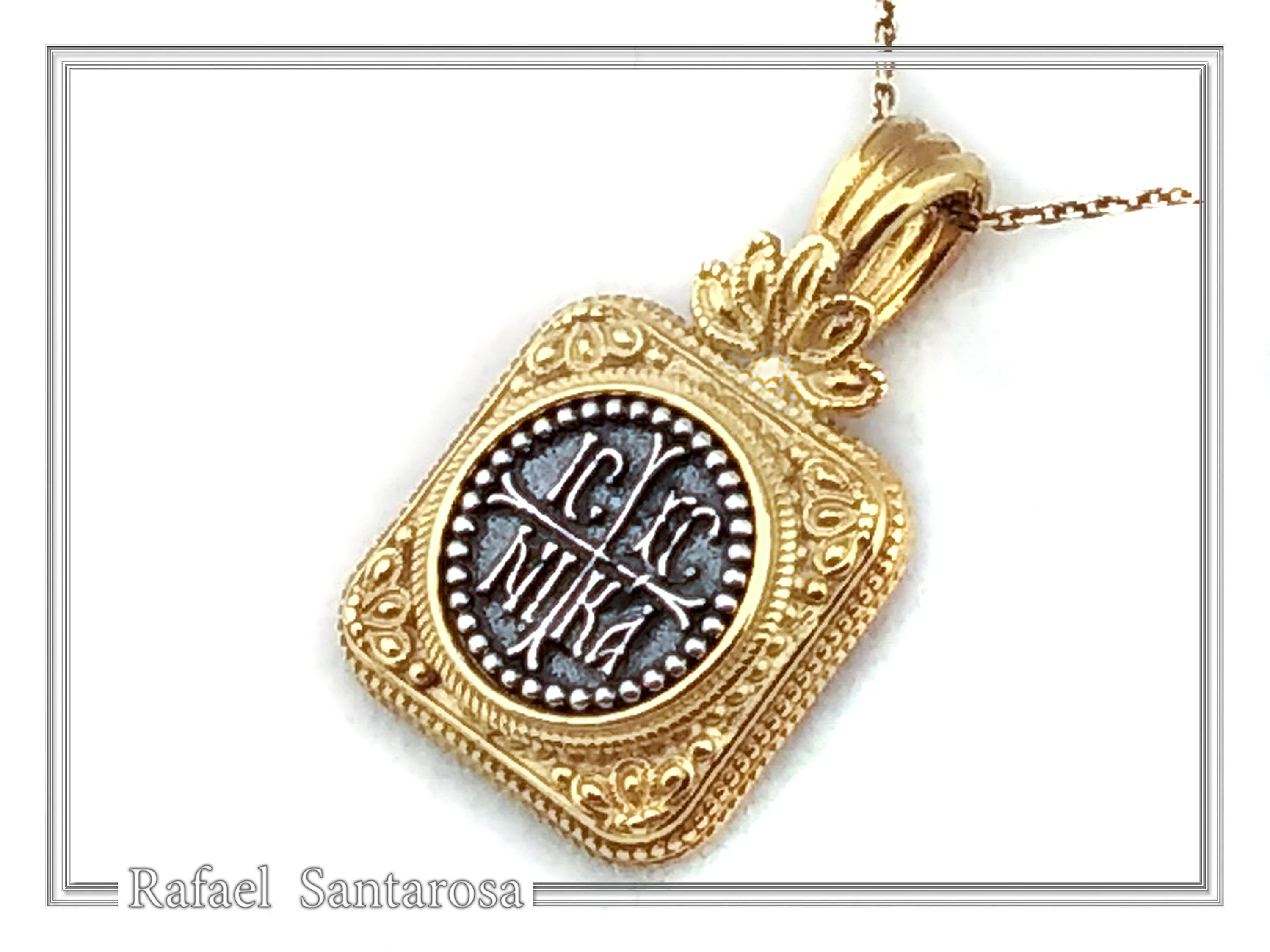ICXC NIKA Christogram Byzantine prayer Necklace: Oxidized Sterling Silver and Gold filled Pendant — additional product image 2 from Rafael Santarosa Fine Jewelry