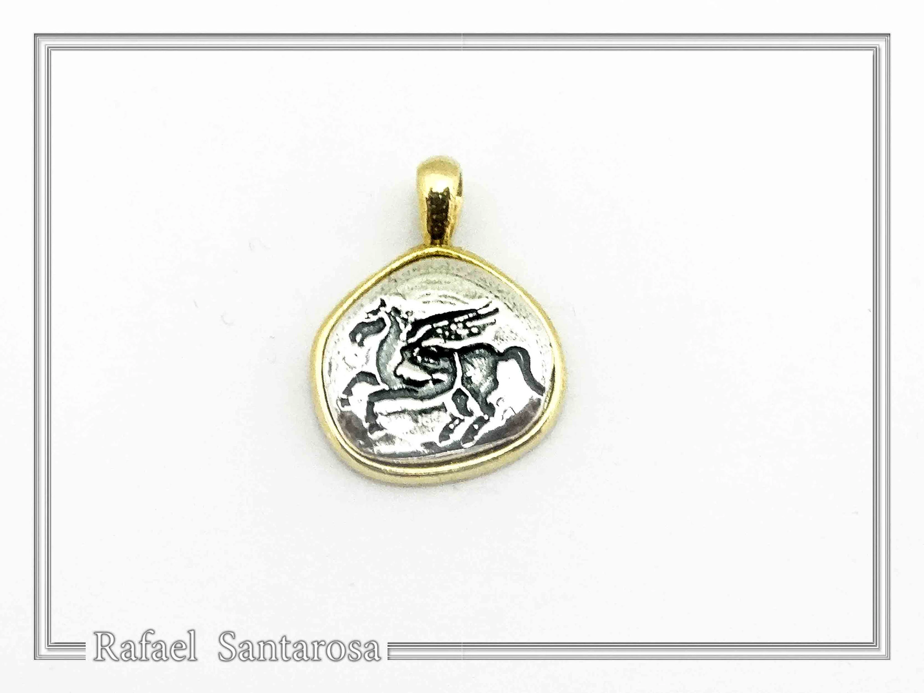 Pegasus winged horse Silver Coin Pendant: Oxidized silver, Greek Mythology Charm — additional product image 3 from Rafael Santarosa Fine Jewelry