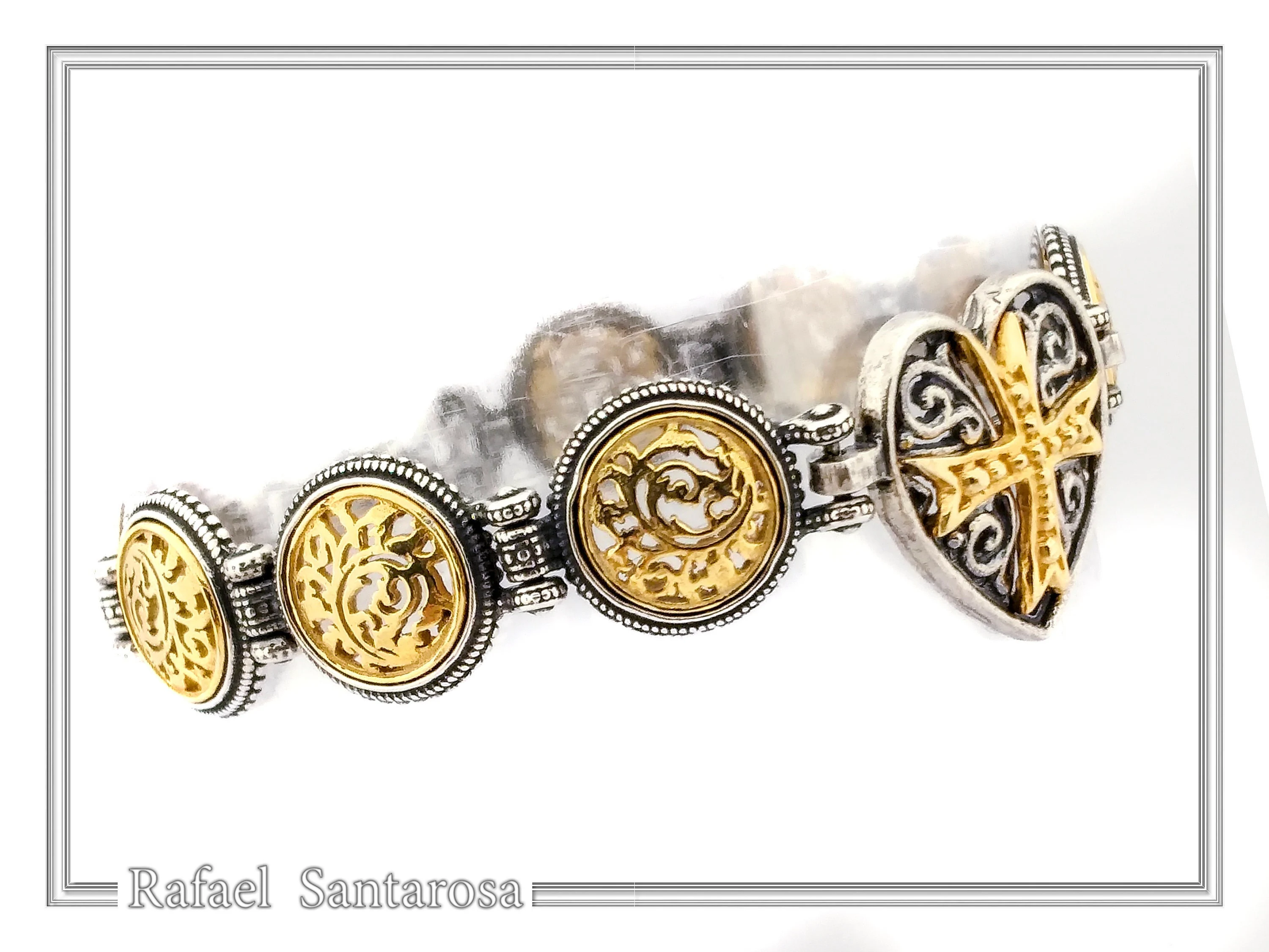Byzantine Maltese Cross Holy Heart Knights Bracelet: Oxidized Sterling Silver and 18K Gold Filled — additional product image 6 from Rafael Santarosa Fine Jewelry