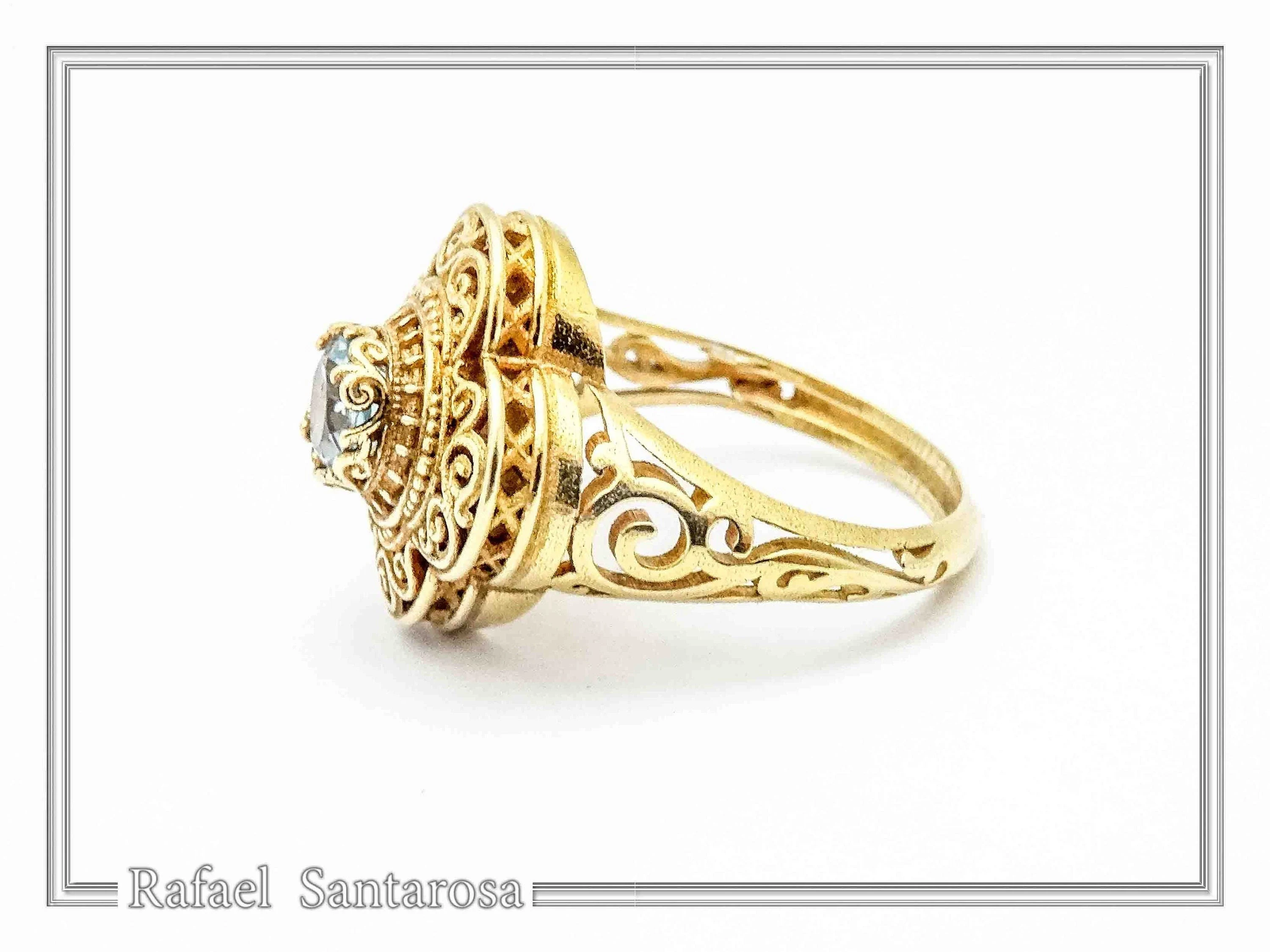 Natural brilliant cut topaz Byzantine Ring: Engraved and filigree Sterling Silver 18K Gold Filled — additional product image 9 from Rafael Santarosa Fine Jewelry