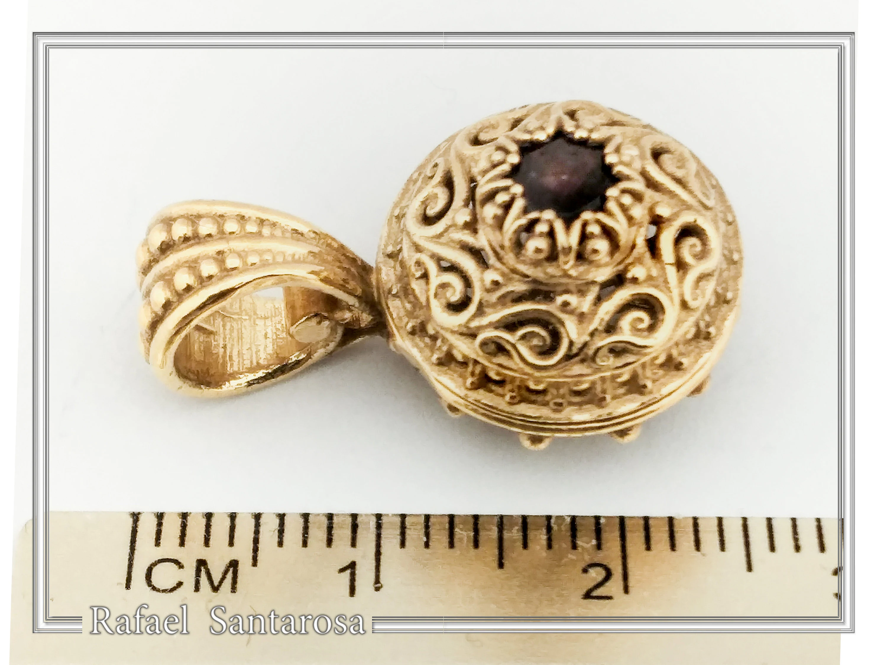 18K Solid Gold Natural Gemstone Byzantine Pendant: Handmade Filigree Necklace, Garnet, Topaz, peridot, Amethyst — additional product image 8 from Rafael Santarosa Fine Jewelry