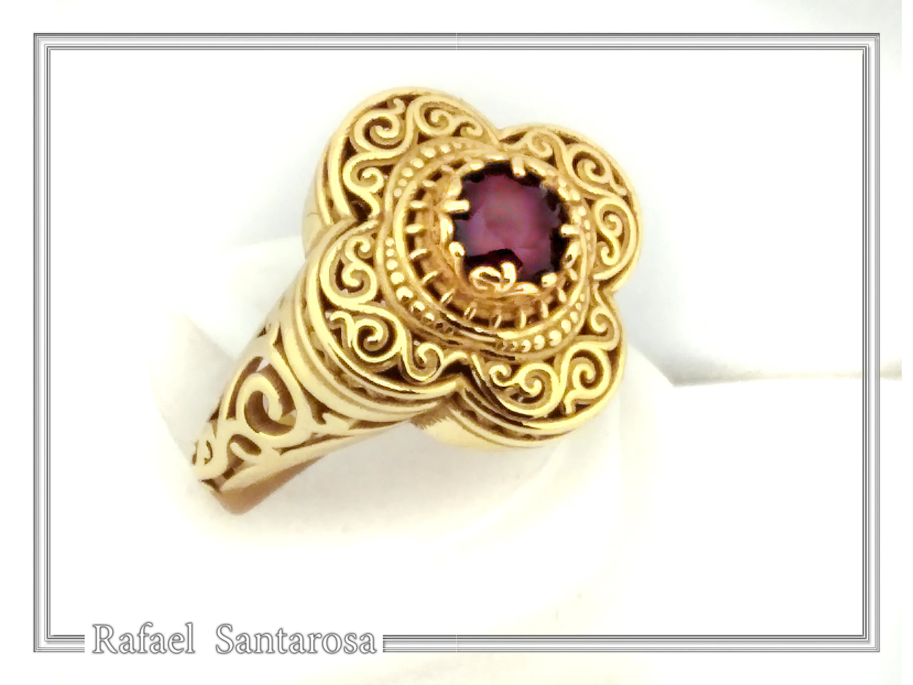 Genuine Gemstone Statement Byzantine Cross Ring: 18k Solid Gold Handmade Filigree Religious Handmade Jewelry — additional product image 6 from Rafael Santarosa Fine Jewelry