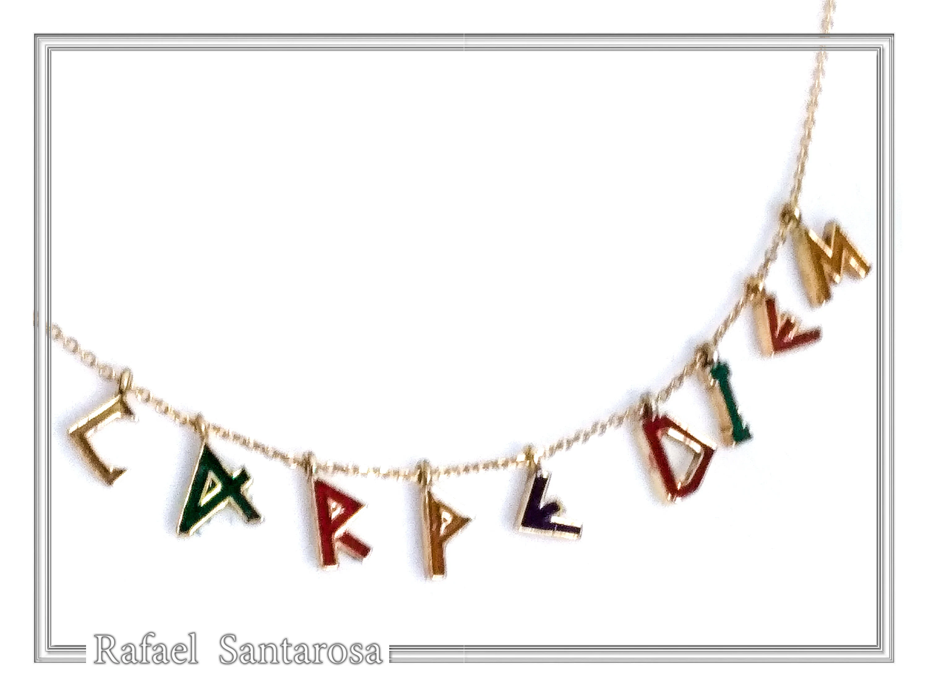 Personalized Carpe Diem Necklace: Gold Filled Silver Beaded Charm, Enamel Latin Font — additional product image 3 from Rafael Santarosa Fine Jewelry