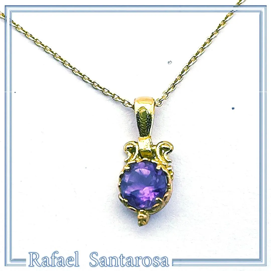 Natural Amethyst Byzantine Delicate Charm Necklace: Filigree Sterling Silver Bezel 18K Gold-Filled — additional product image 4 from Rafael Santarosa Fine Jewelry