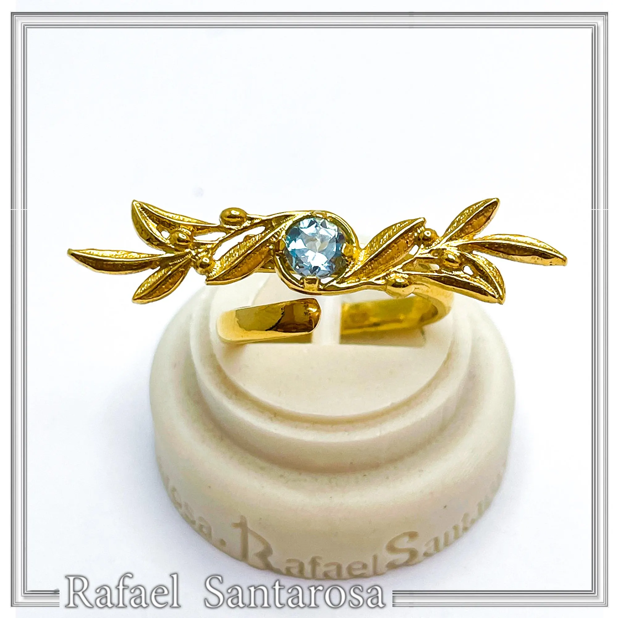 Olive Branch Adjustable Floral Ring: Natural Sky-Blue Topaz, 18K Gold Filled Sterling Silver Ring — additional product image 4 from Rafael Santarosa Fine Jewelry