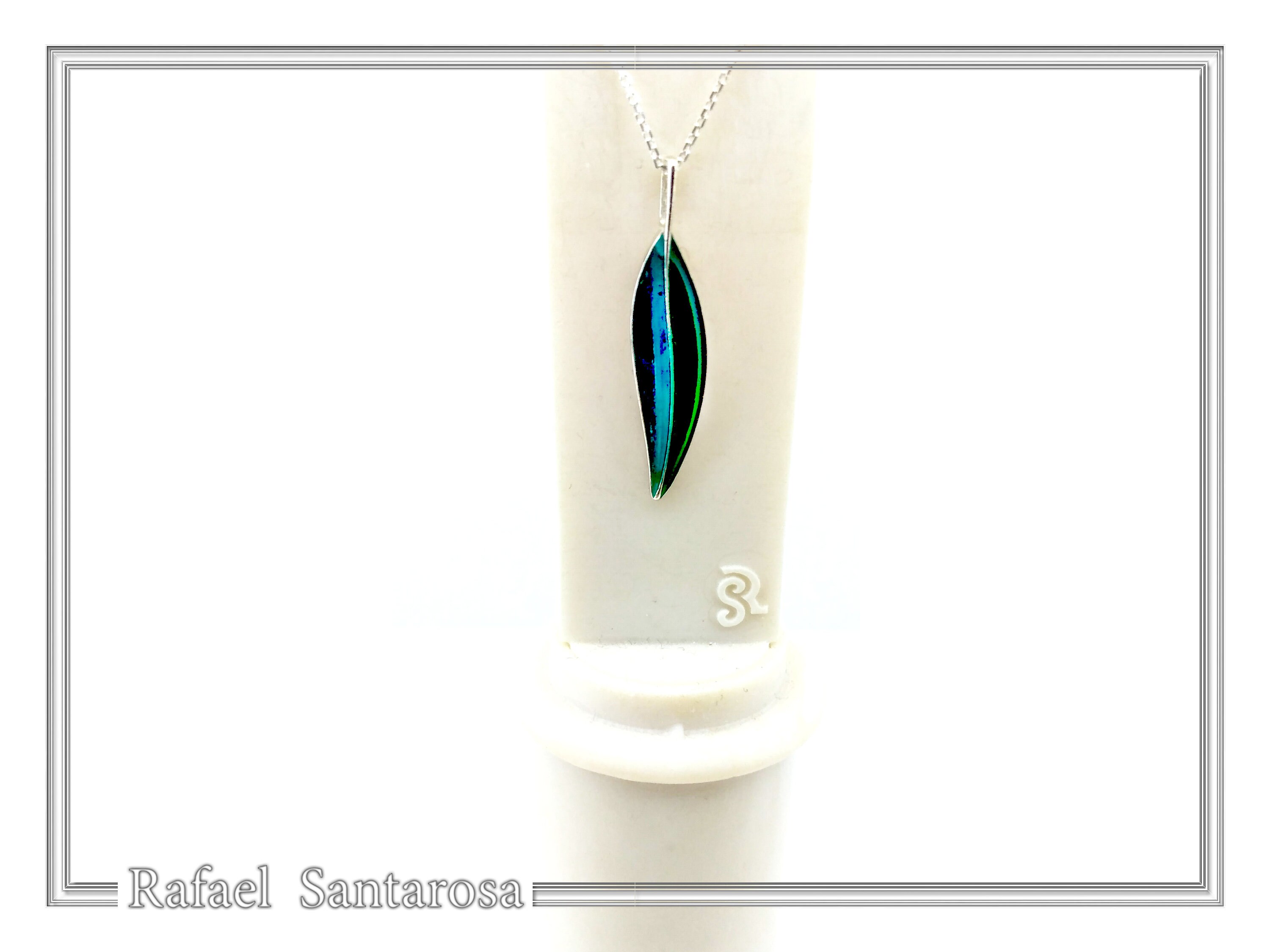 Olive Leaf minimal Pendant: Sterling Silver Enamel Floral Necklace — additional product image 4 from Rafael Santarosa Fine Jewelry