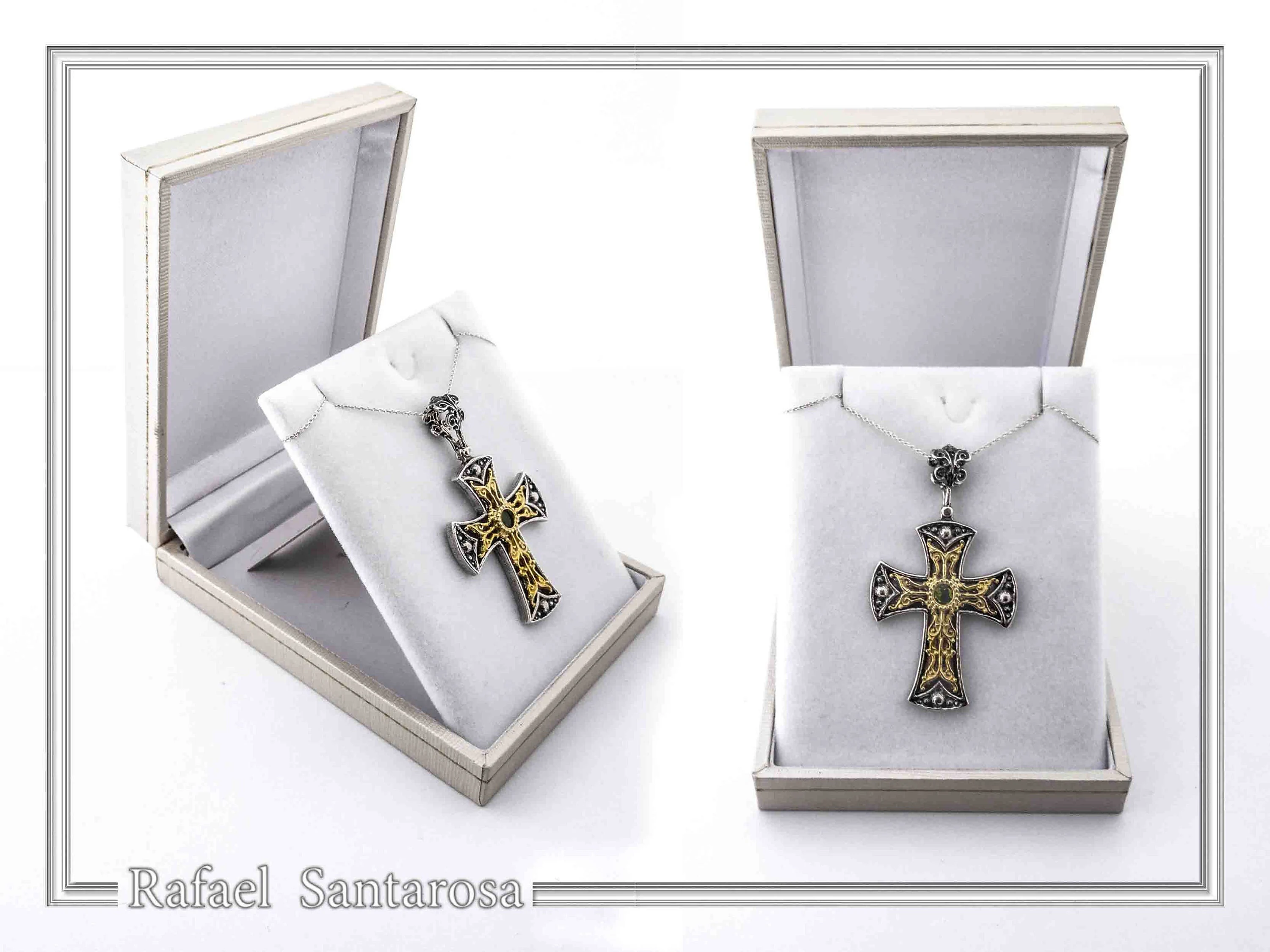 Byzantine Religious Christian Cross Necklace: Natural Garnet, Oxidized & 18K Gold filled Sterling Silver — additional product image 9 from Rafael Santarosa Fine Jewelry