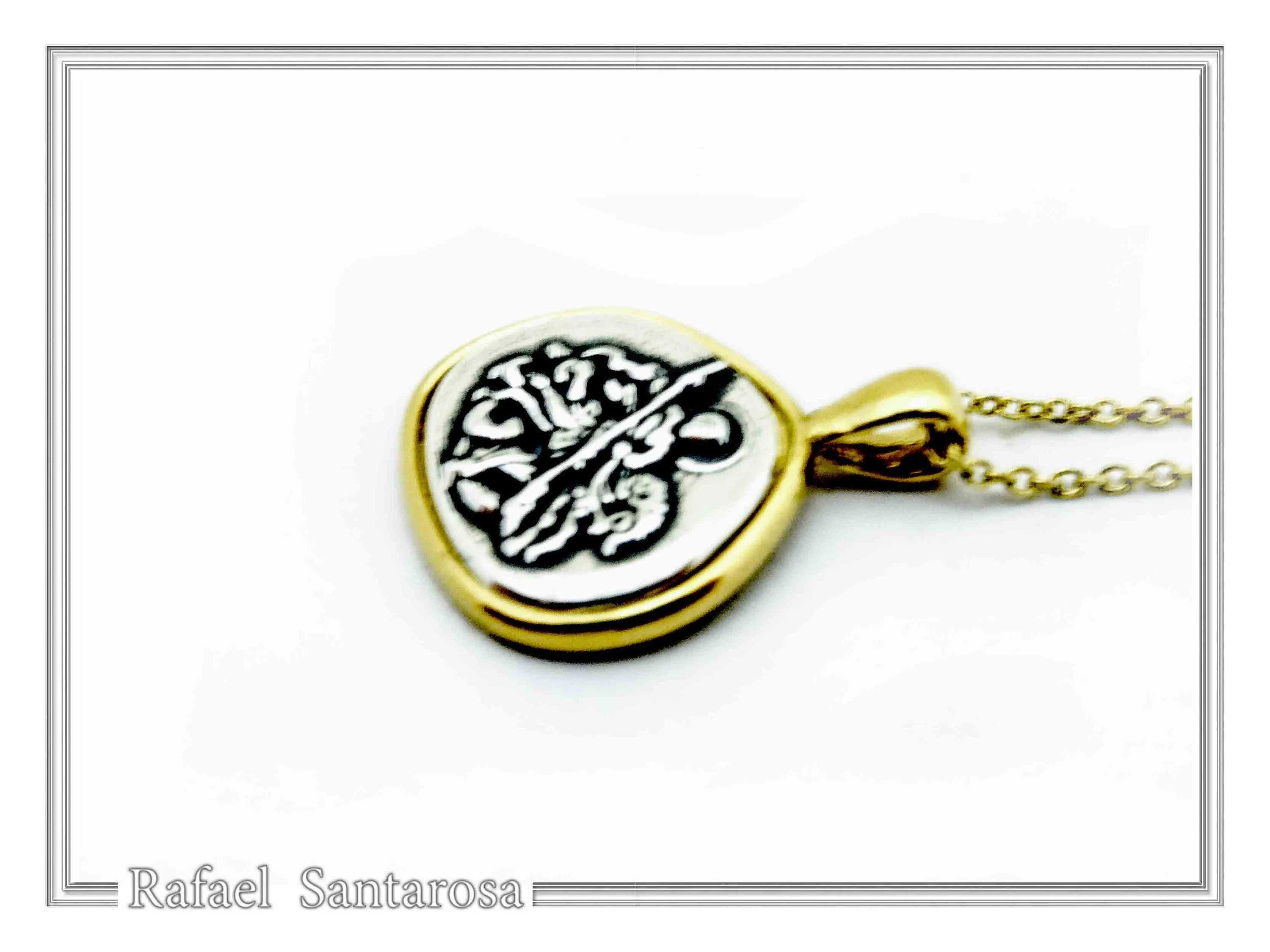 St George Killing Dragon Necklace Byzantine Talisman: Sterling Silver Oxidised & 18K Gold-Filled — additional product image 2 from Rafael Santarosa Fine Jewelry