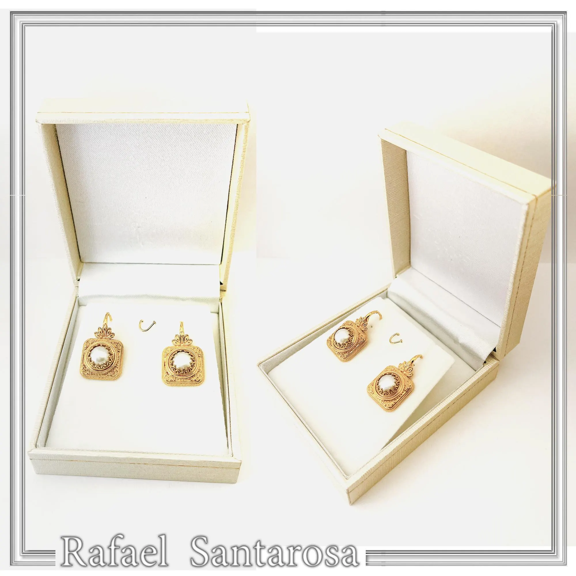 Ancient Greek Pearl Earrings: Sterling Silver 18K Gold-Filled Filigree Byzantine way Decoration — additional product image 9 from Rafael Santarosa Fine Jewelry