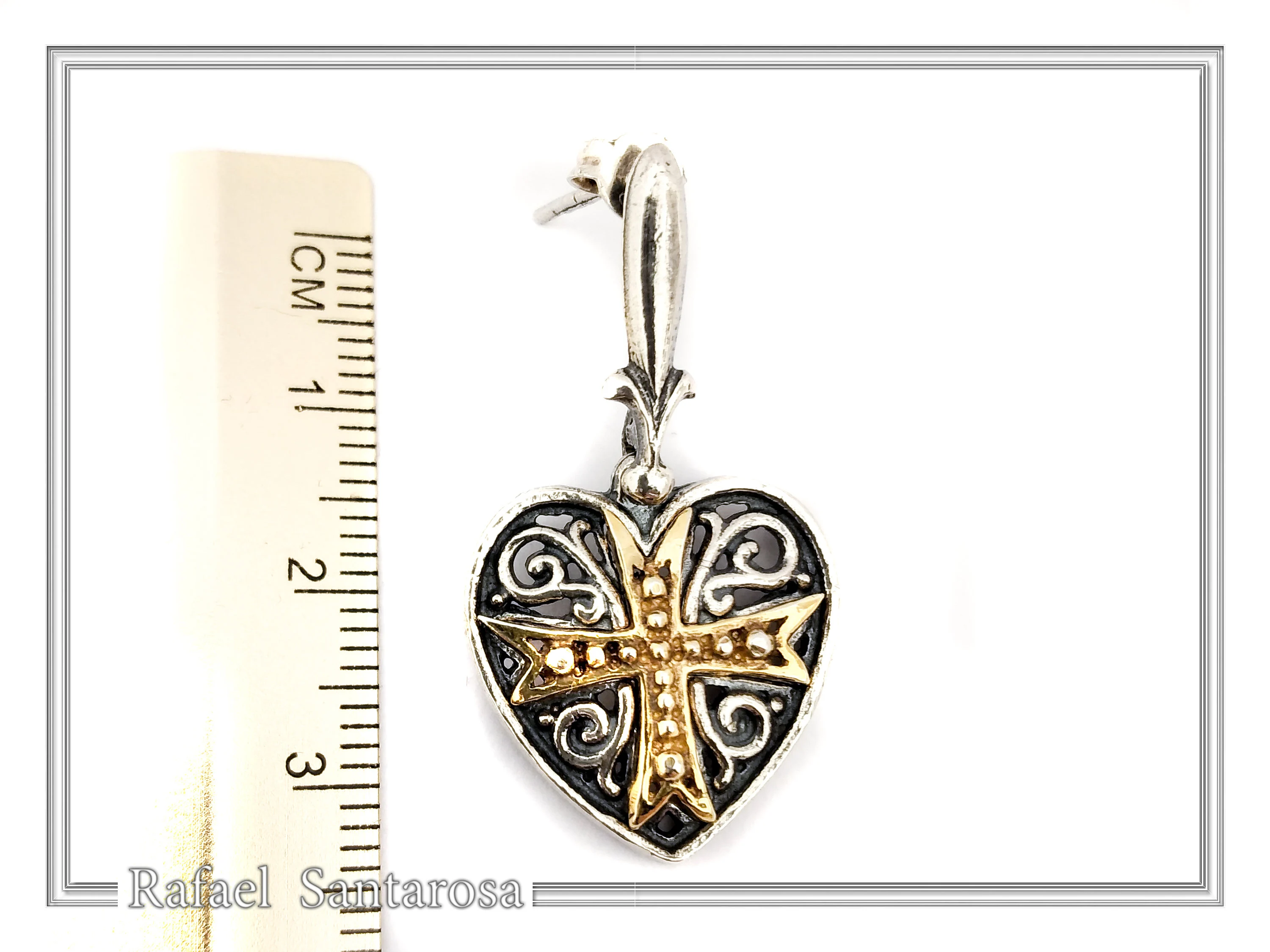 Maltese Knights Cross Holy Heart Earrings: Oxidized Sterling Silver and Gold-Filled — additional product image 8 from Rafael Santarosa Fine Jewelry