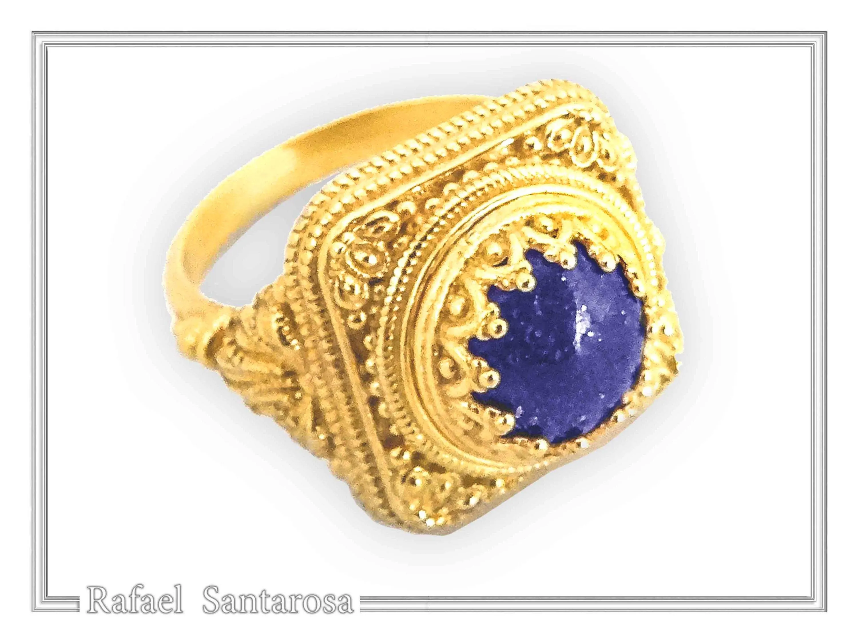 Byzantine Handcrafted Natural Lapis Lazuli Sterling Silver Ring: 18k Gold Filled — additional product image 5 from Rafael Santarosa Fine Jewelry