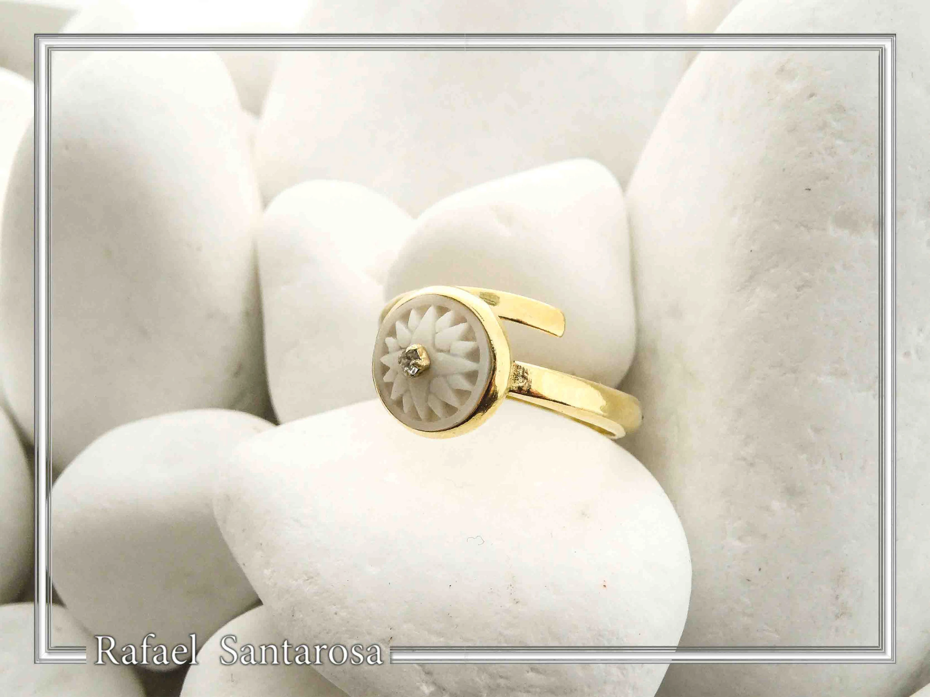Greek Macedonian Sun Adjustable Statement Ring: Sculptured Marble, Zircon, 18K Gold-Filled Sterling Silver — additional product image 6 from Rafael Santarosa Fine Jewelry