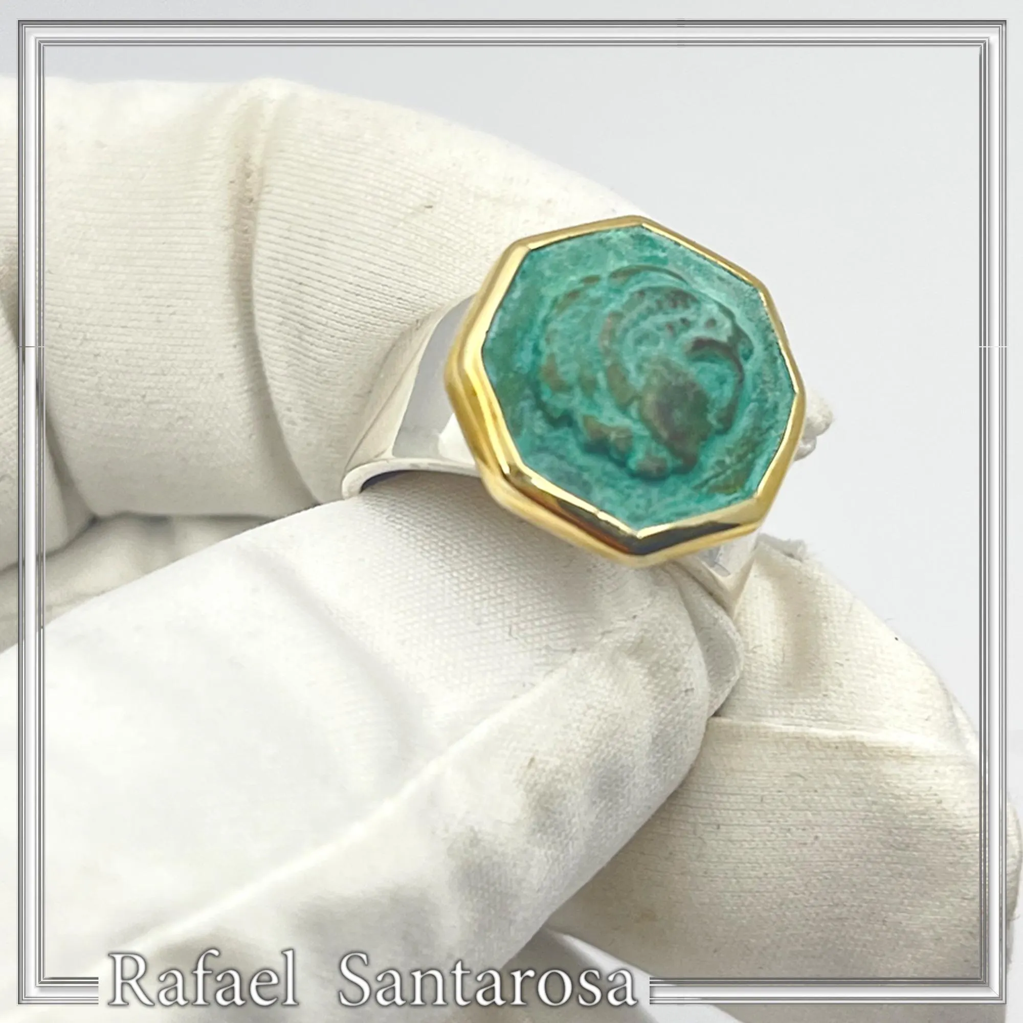 Alexander the Greek Coin Ring, 14K Gold Bezel, Oxidised Copper, Sterling Silver Band, Museum Jewelry — additional product image 5 from Rafael Santarosa Fine Jewelry