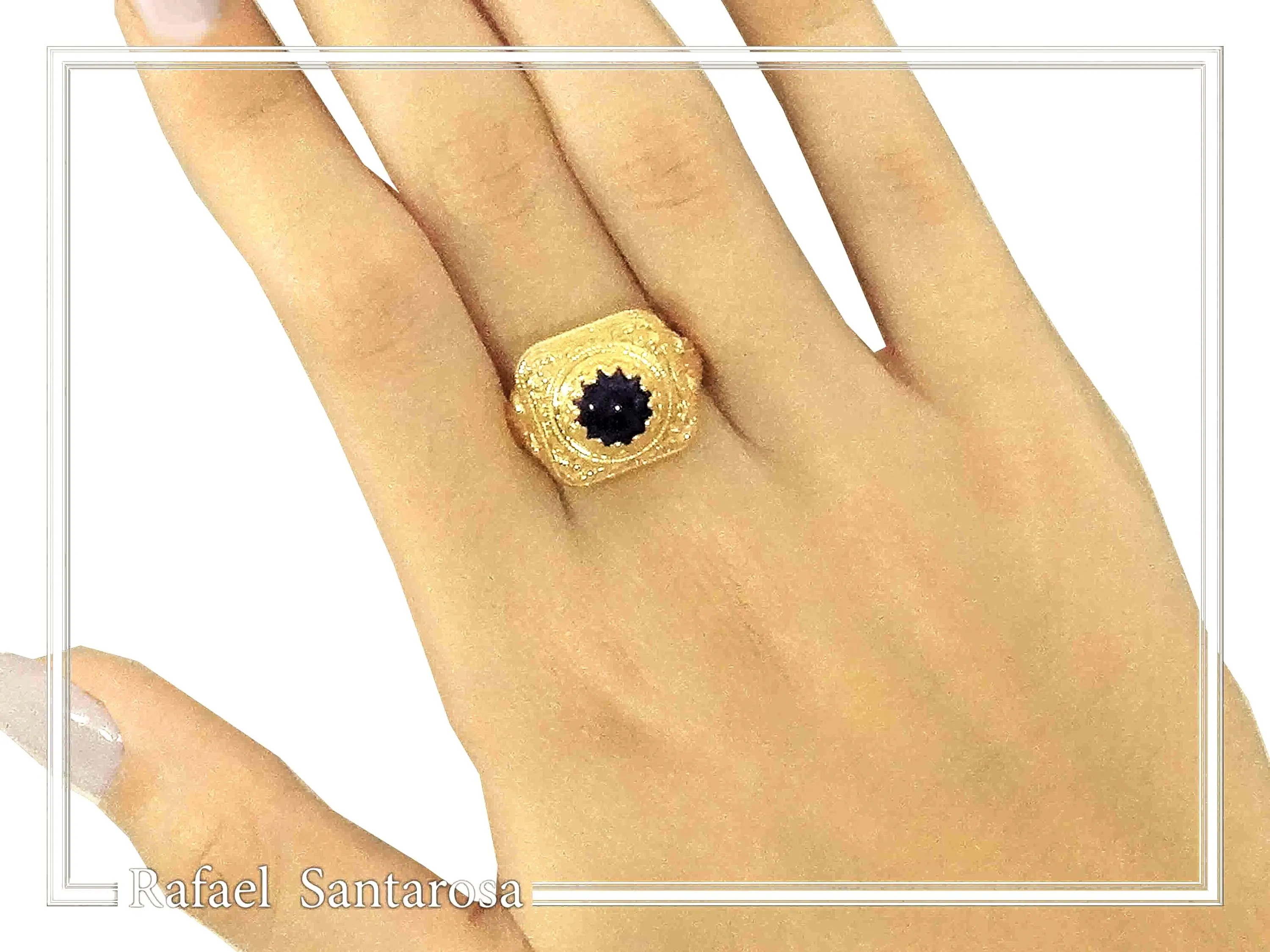 Byzantine Handcrafted Natural Lapis Lazuli Sterling Silver Ring: 18k Gold Filled — additional product image 7 from Rafael Santarosa Fine Jewelry