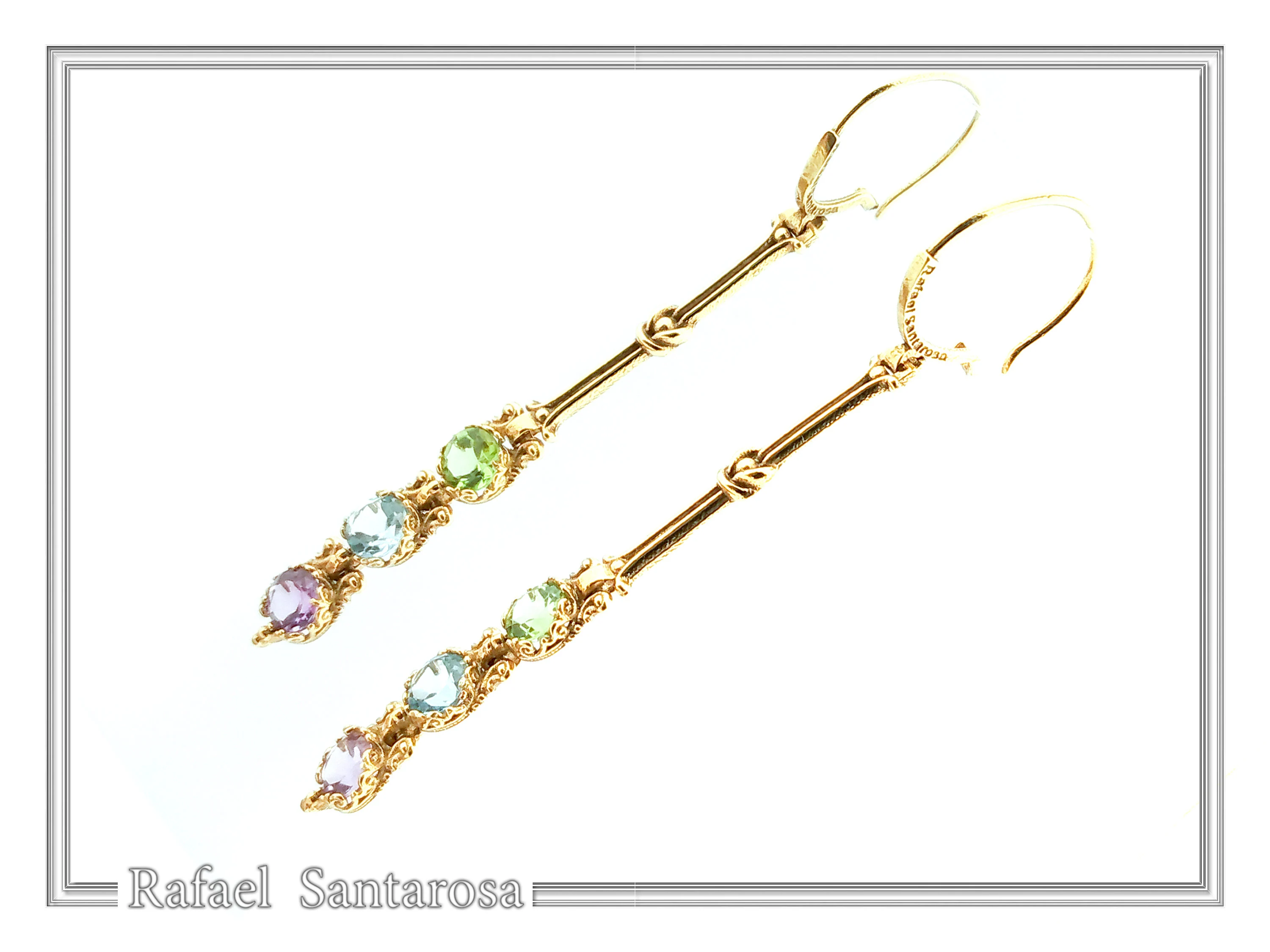 Topaz, Peridot, Amethyst Natural Gemstone Dangle Earrings: Gold Filled Sterling Silver — additional product image 4 from Rafael Santarosa Fine Jewelry