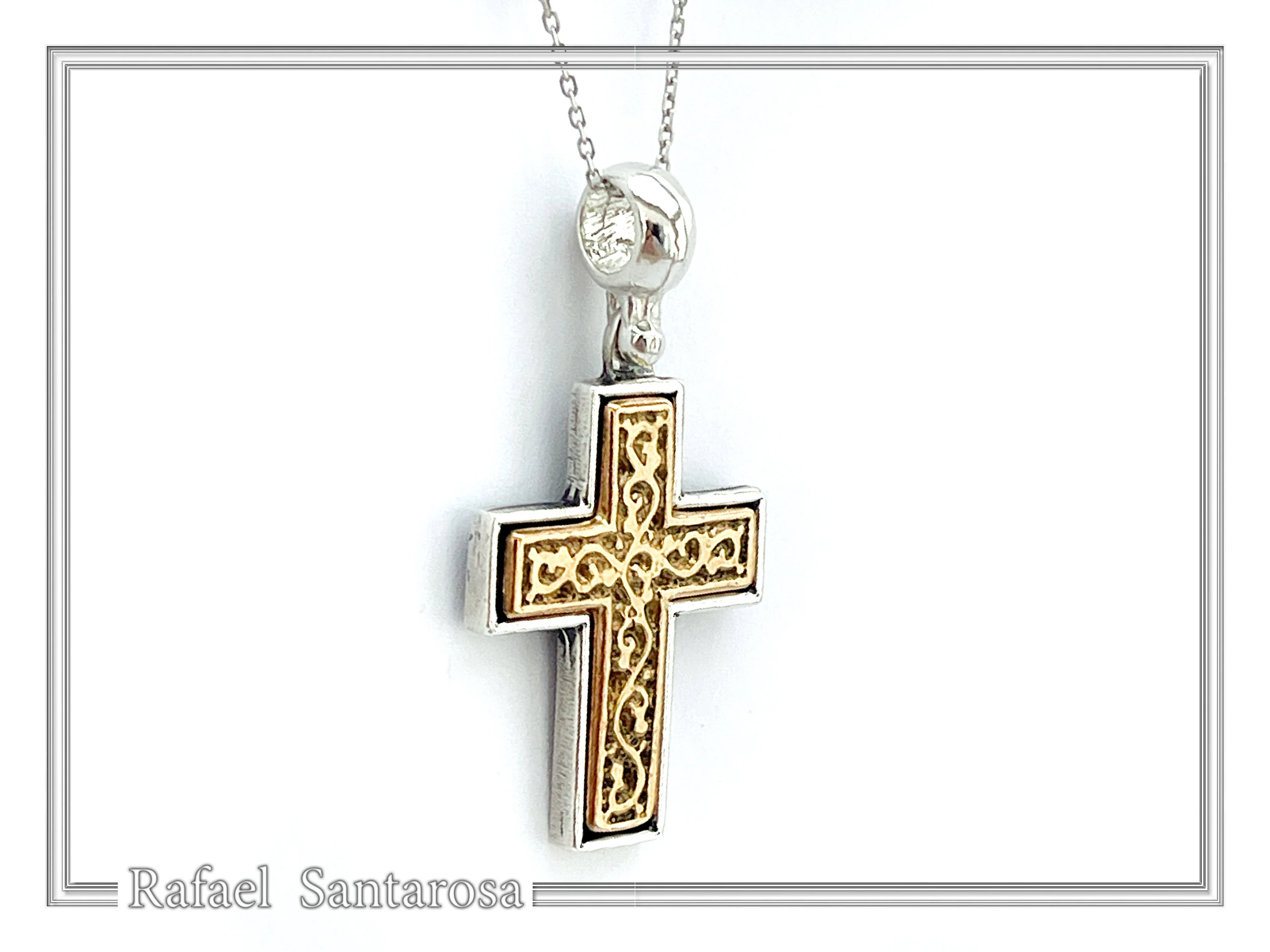Byzantine Cross Pendant Religious Orthodox Necklace: Sterling Silver oxidised and 18k Gold Filled — additional product image 5 from Rafael Santarosa Fine Jewelry