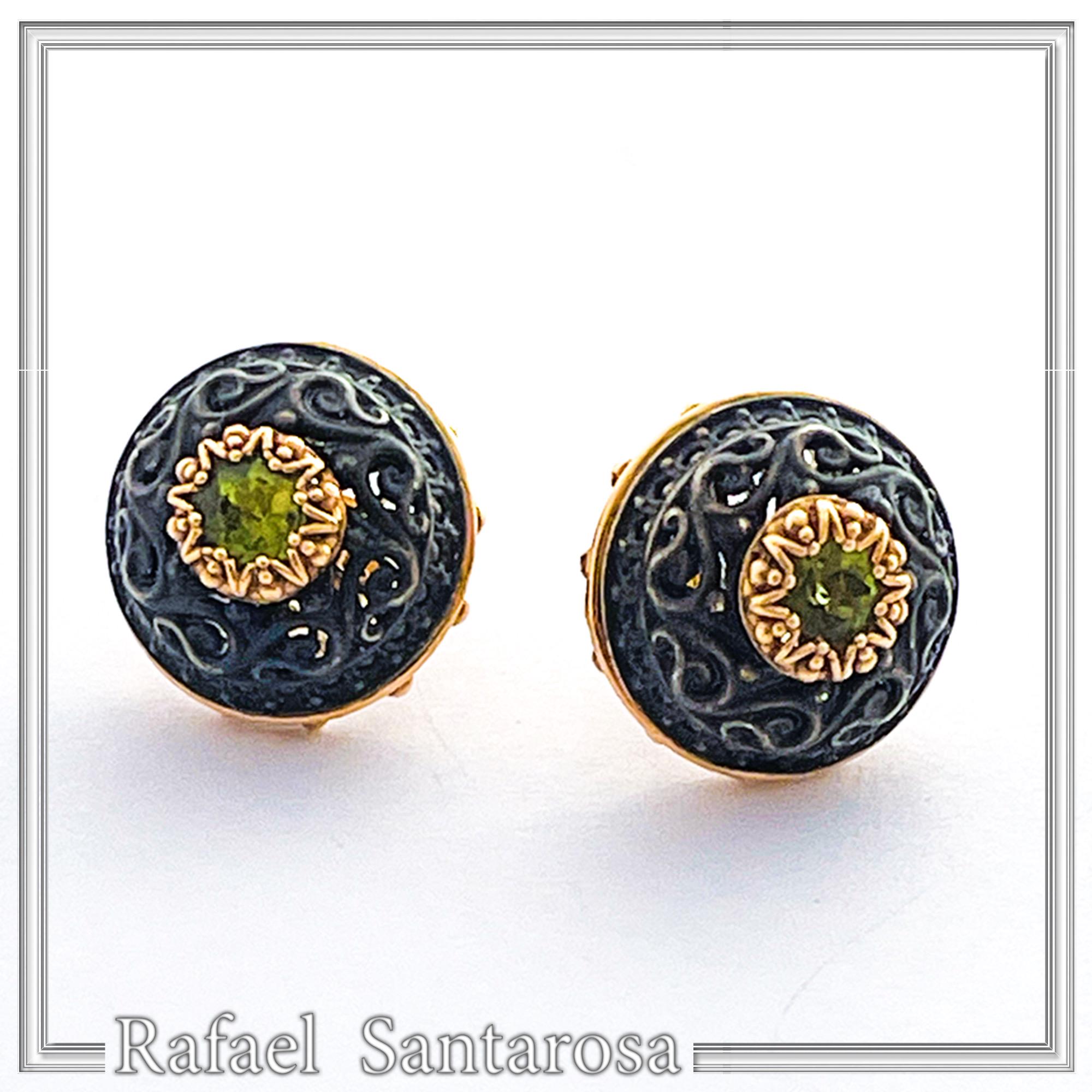 Black and gold Filled Silver Stud Earrings: natural gems topaz garnet peridot amethyst — additional product image 8 from Rafael Santarosa Fine Jewelry
