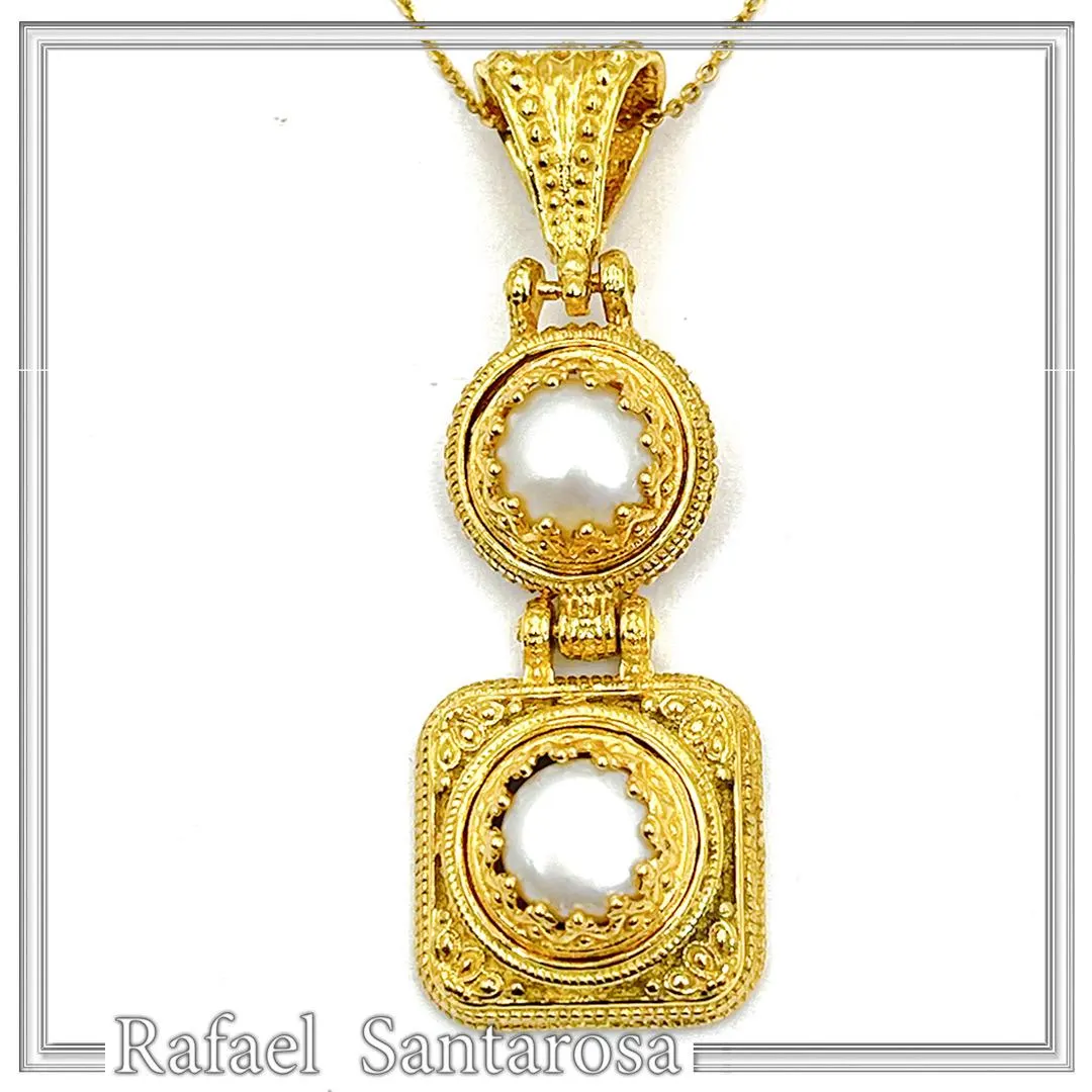 Natural pearl Byzantine Filigree Dangle Pendant: Sterling Silver 18K Gold Filled