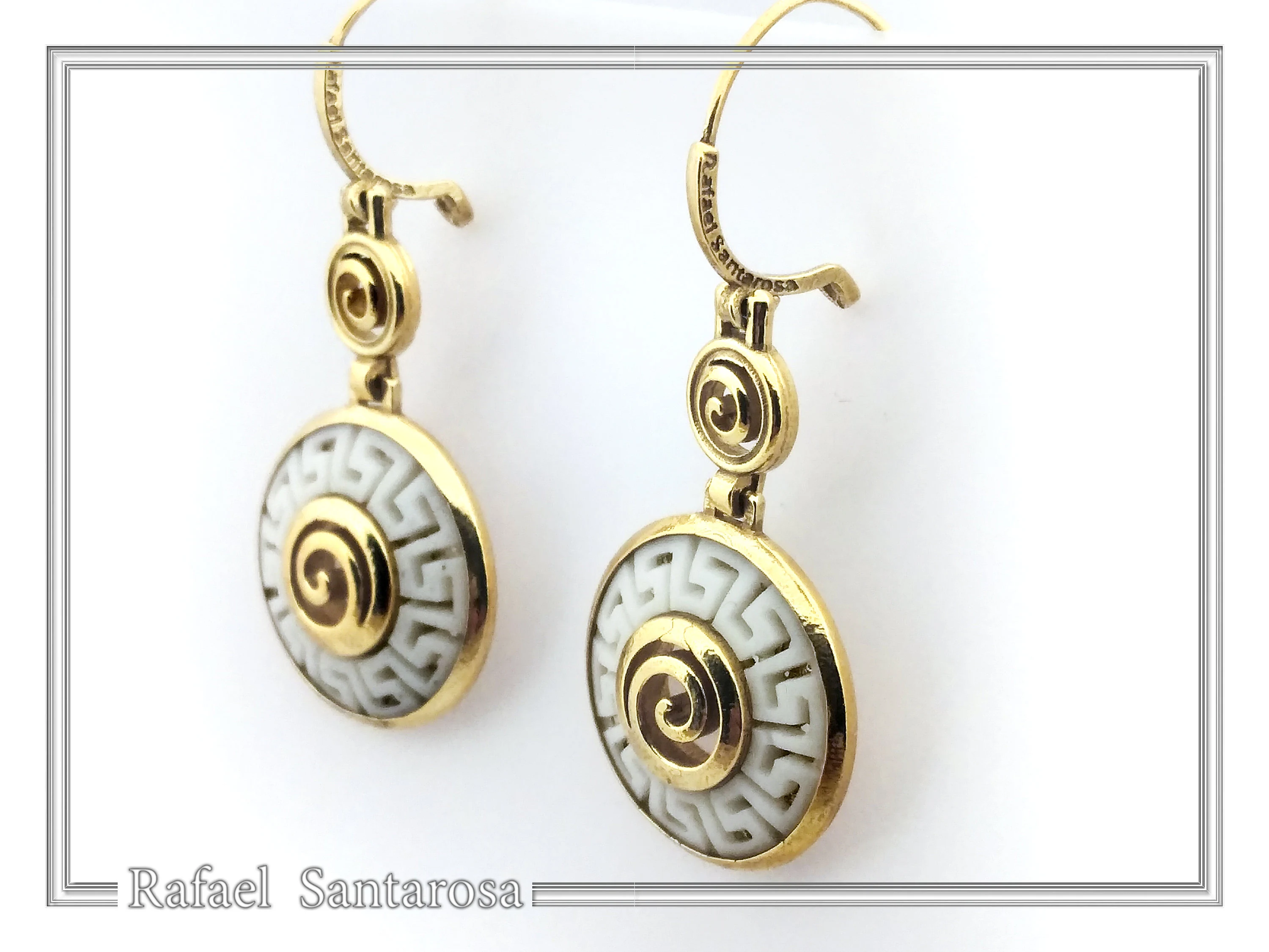 Handmade Marble Greek Key Spiral Dangle Earrings: Sterling Silver 18K Gold-Filled — additional product image 2 from Rafael Santarosa Fine Jewelry