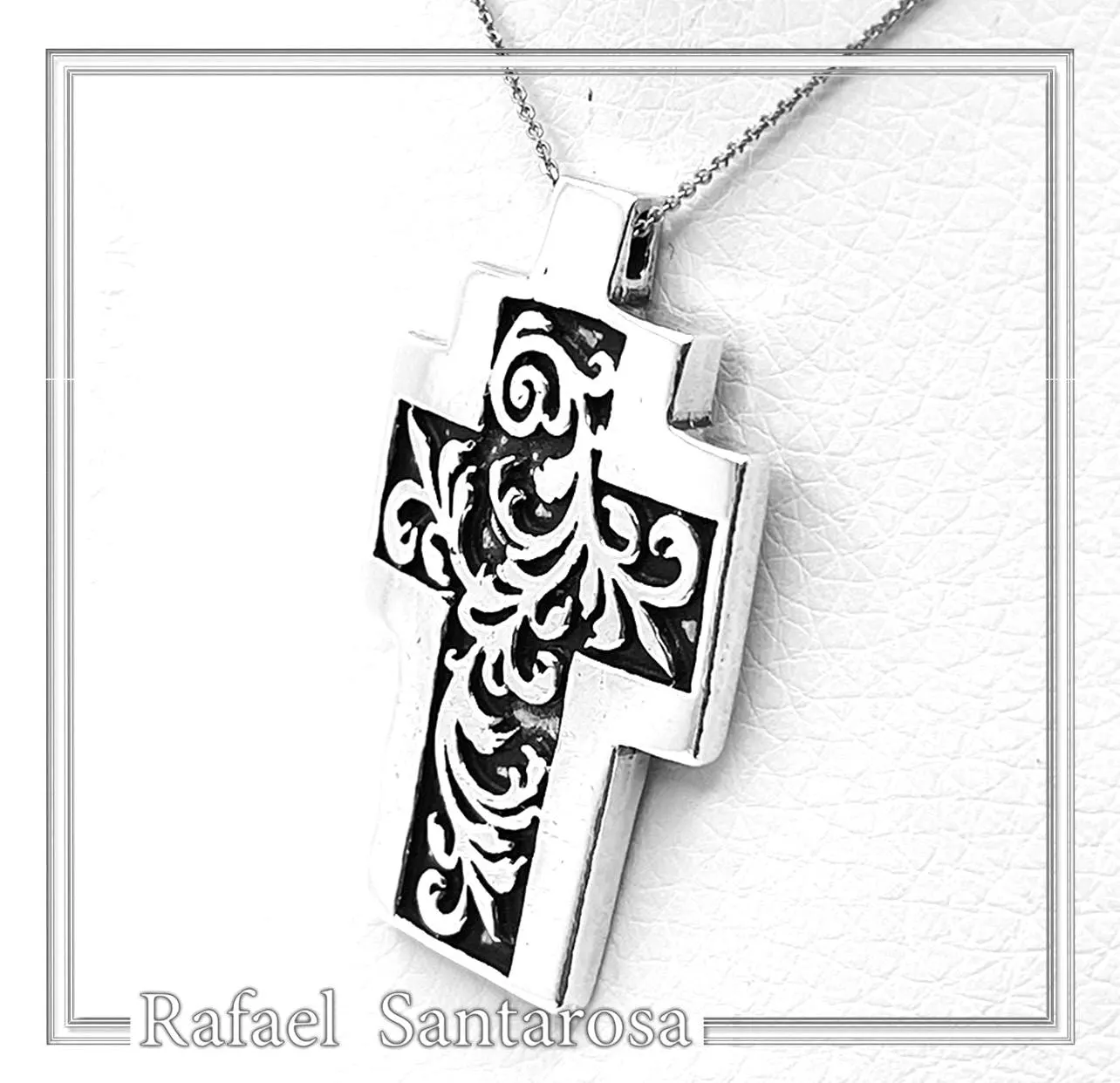 Boho Cross Necklace: Brutalist Floral Oxidized Sterling Silver Pendant