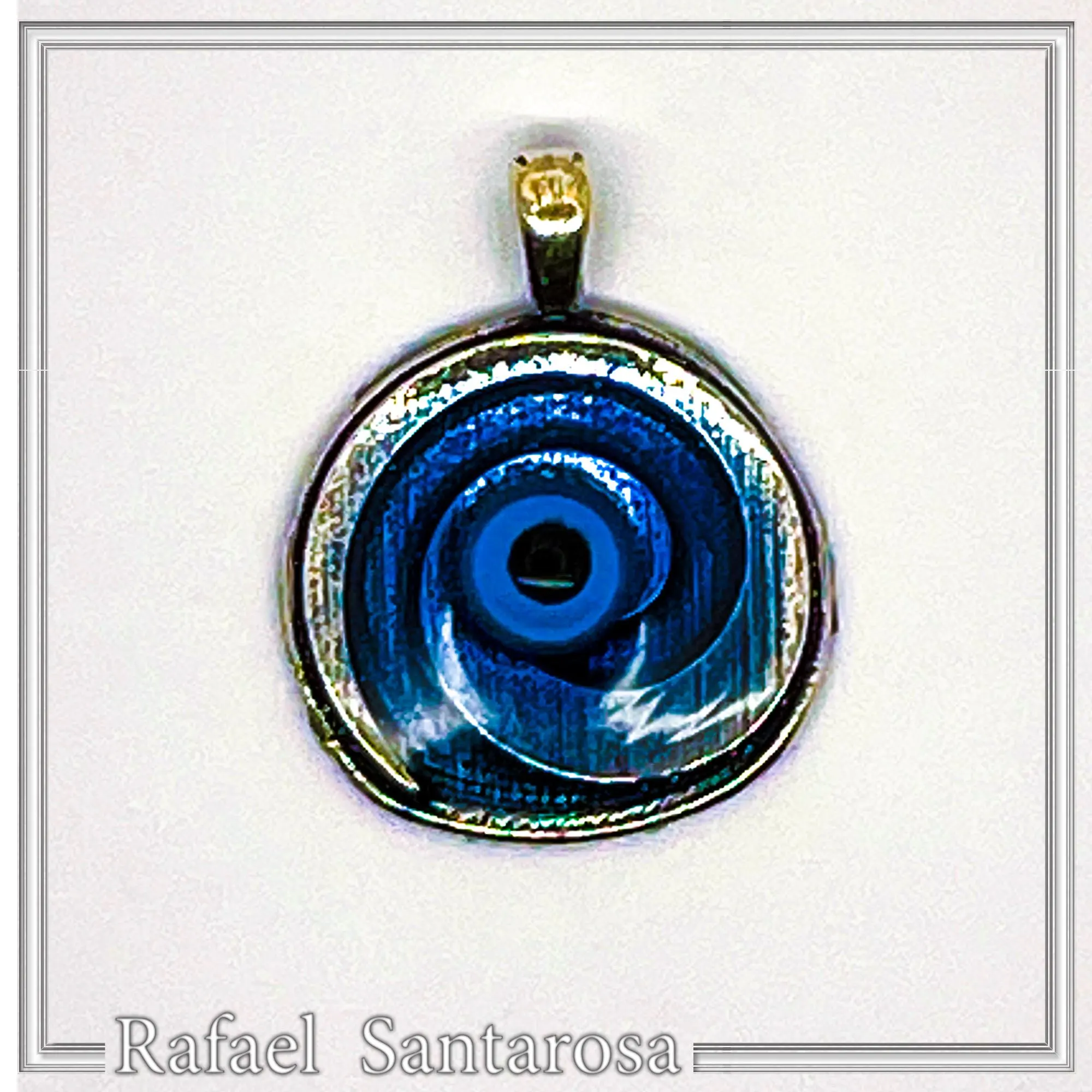Evil Eye Spiral Talisman Necklace: Sky Blue Transparent Enamel on Oxidised Sterling Silver — additional product image 5 from Rafael Santarosa Fine Jewelry