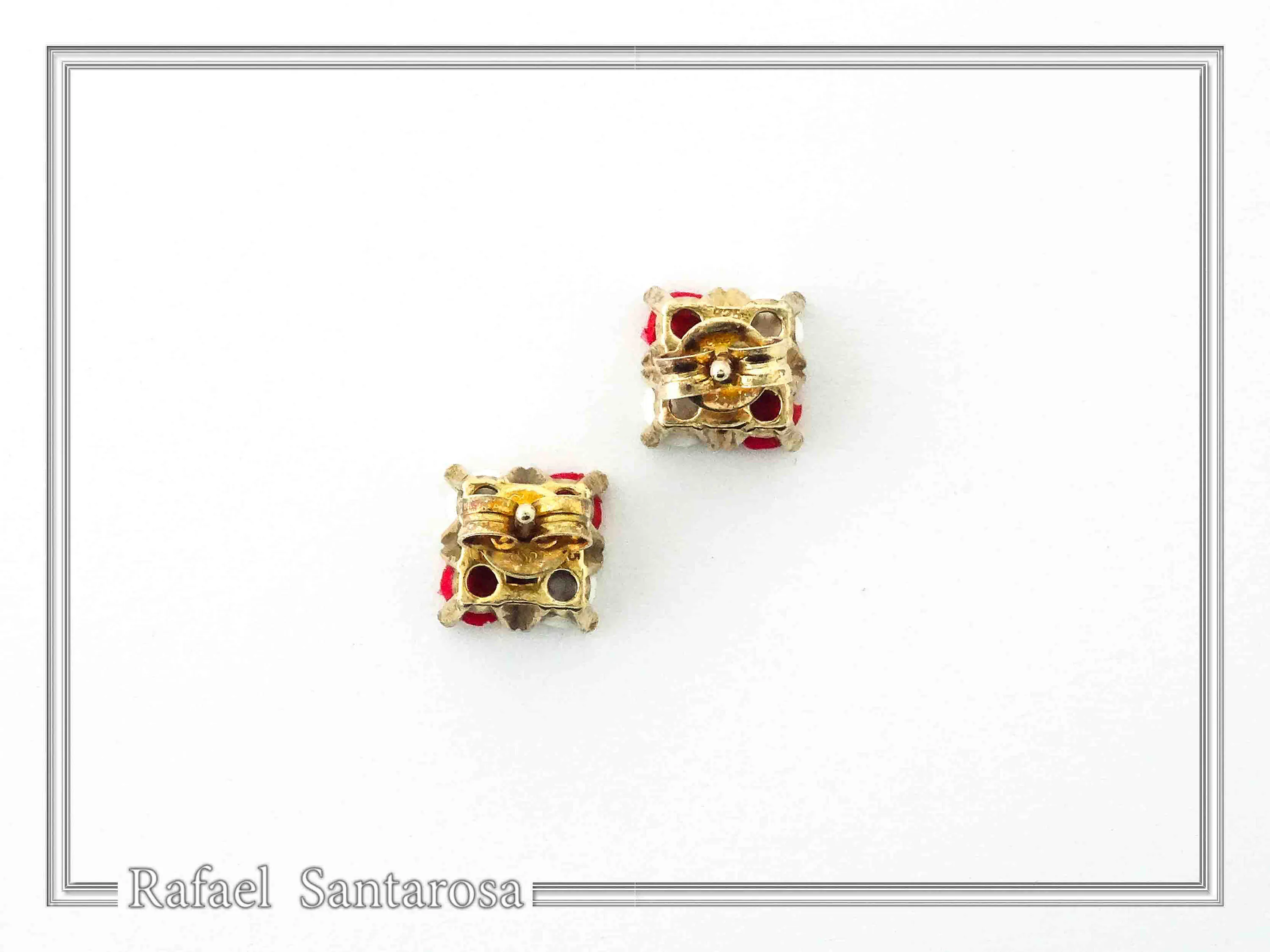 Rose Flowers minimal Stud Earrings: Red and White Alabaster Flowers, Sterling Silver 18K Gold-Filled — additional product image 7 from Rafael Santarosa Fine Jewelry