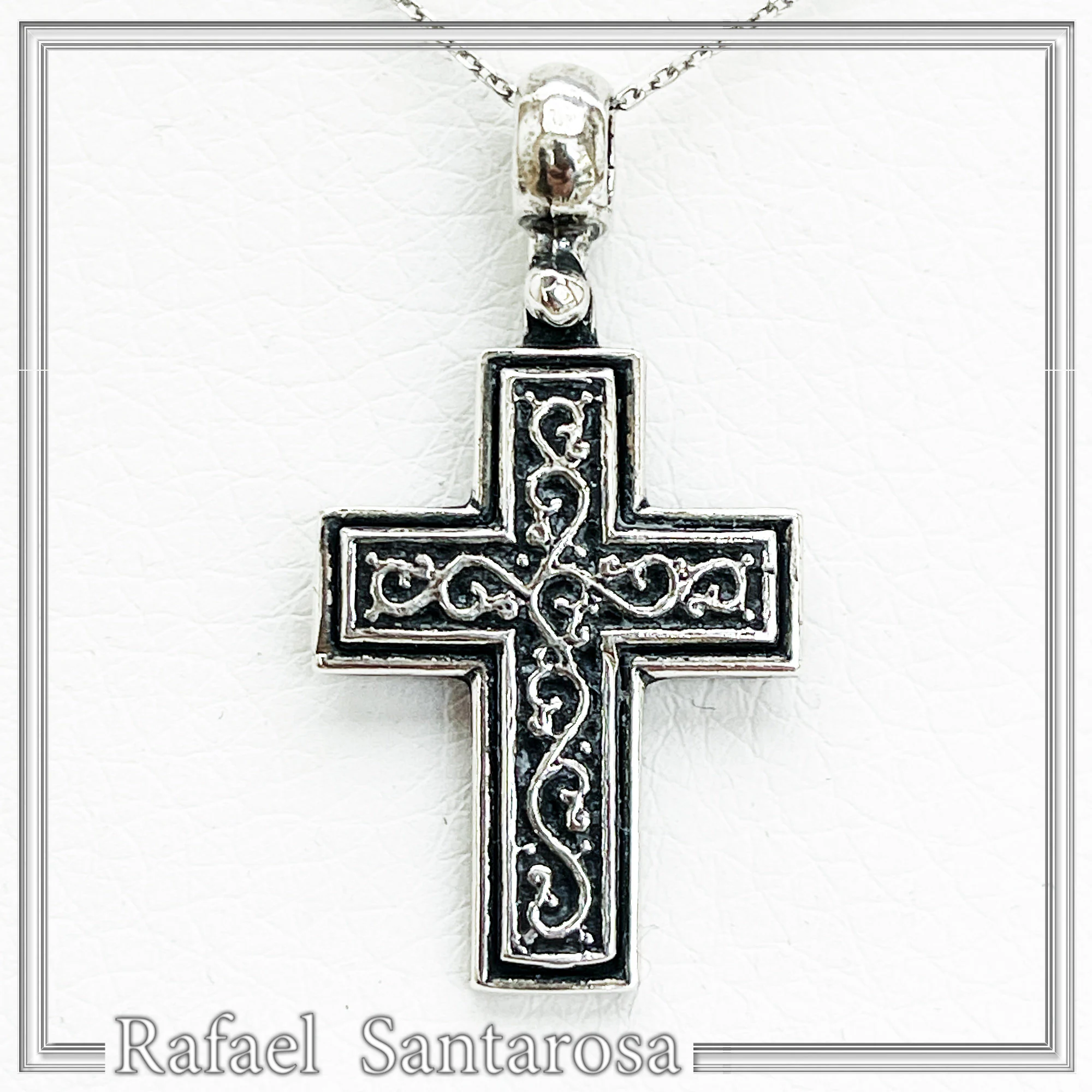 Oxidized Sterling Silver Men Cross Pendant: Byzantine Design Christian Necklace — additional product image 5 from Rafael Santarosa Fine Jewelry