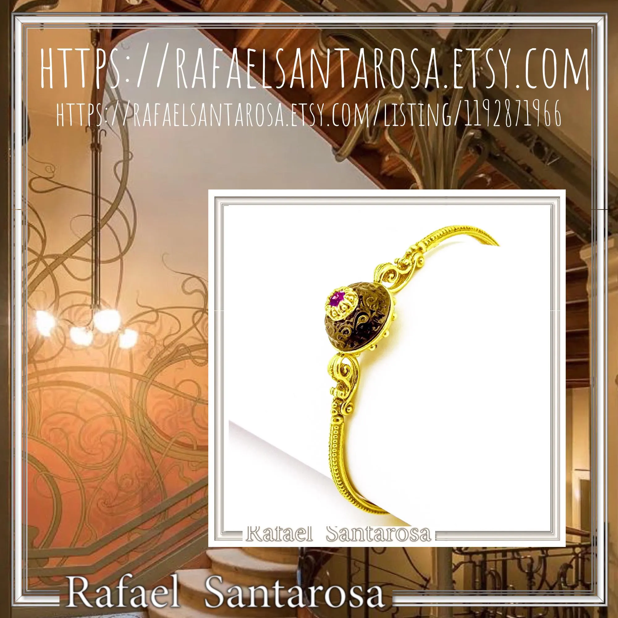 Art Deco Silver Bracelet: Amethyst, Topaz, Garnet, Gold Filled Filigree — additional product image 10 from Rafael Santarosa Fine Jewelry