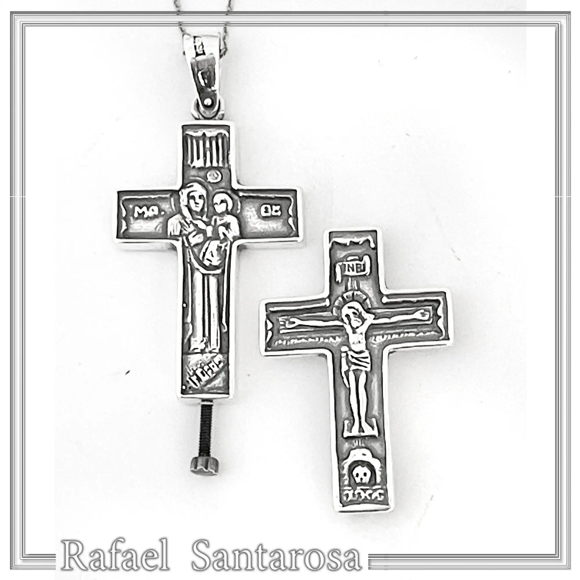 Byzantine Relic Holder Reliquary Cross Pendant: Oxidized Sterling Silver Cross for Men — additional product image 5 from Rafael Santarosa Fine Jewelry