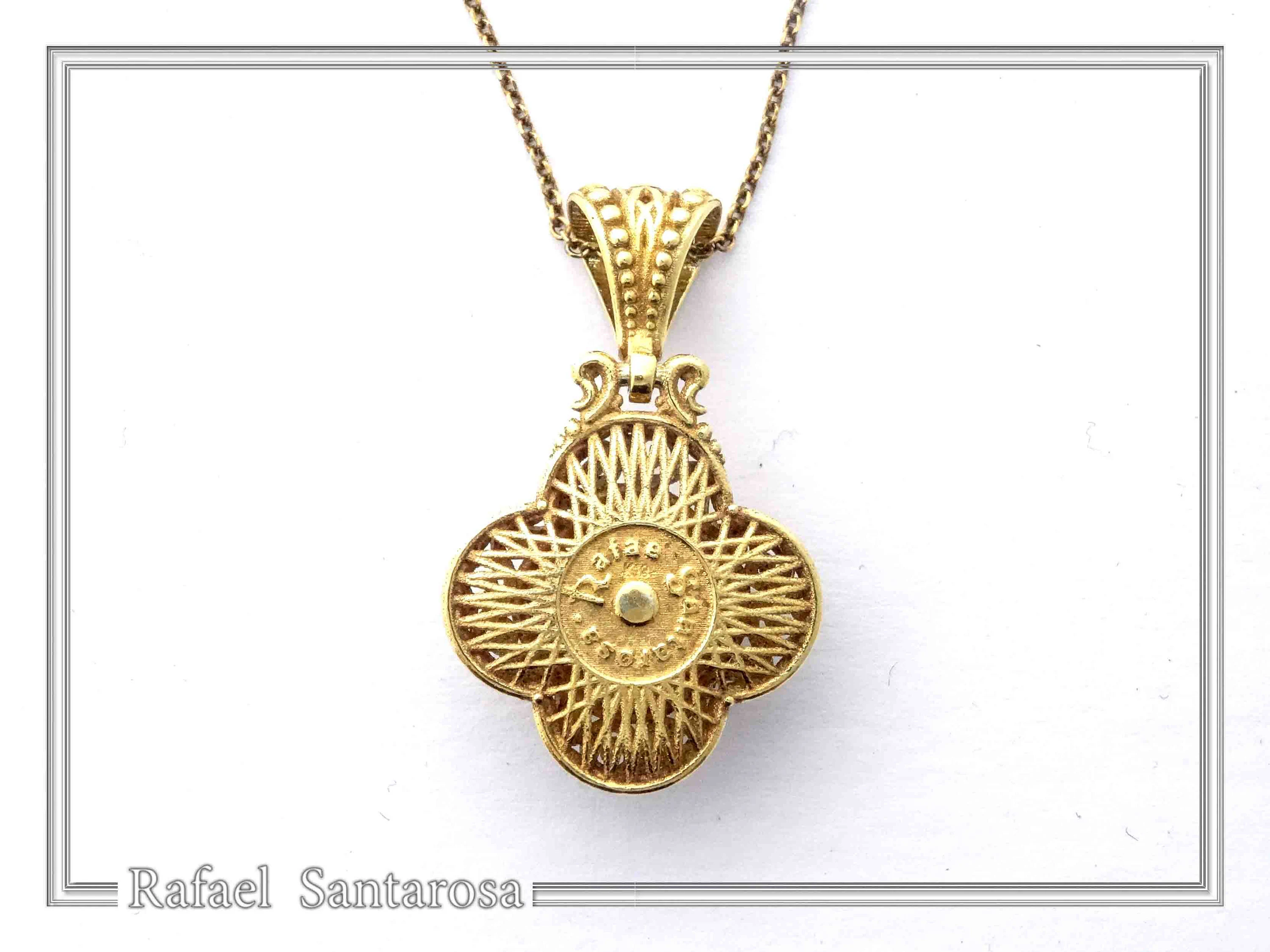 Byzantine Cross Sky-Blue Topaz Pendant: Handmade Filigree 18k Gold Filled Sterling Silver Necklace — additional product image 8 from Rafael Santarosa Fine Jewelry