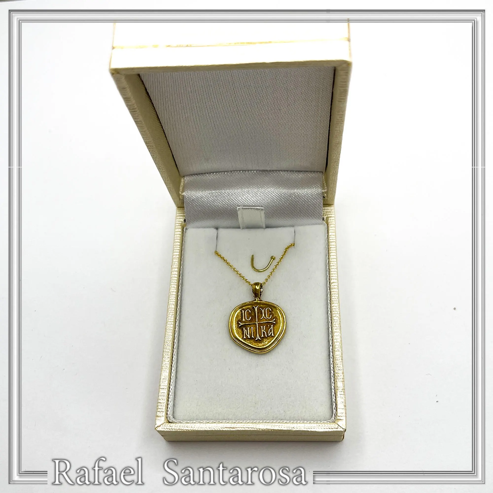 18k Solid Gold Protection Christogram Cross Pendant: Christian Prayer Constantinato Charm — additional product image 9 from Rafael Santarosa Fine Jewelry