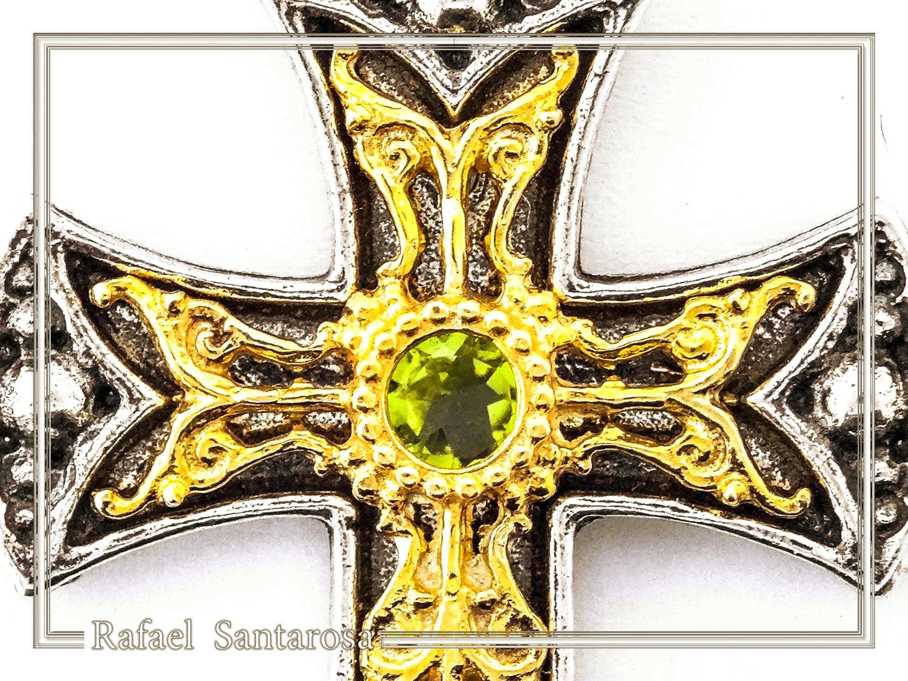 Byzantine Religious Christian Cross Necklace: Natural Garnet, Oxidized & 18K Gold filled Sterling Silver — additional product image 4 from Rafael Santarosa Fine Jewelry