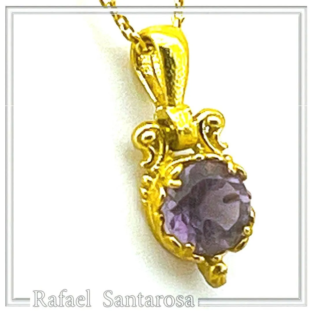 Natural Amethyst Byzantine Delicate Charm Necklace: Filigree Sterling Silver Bezel 18K Gold-Filled — additional product image 3 from Rafael Santarosa Fine Jewelry