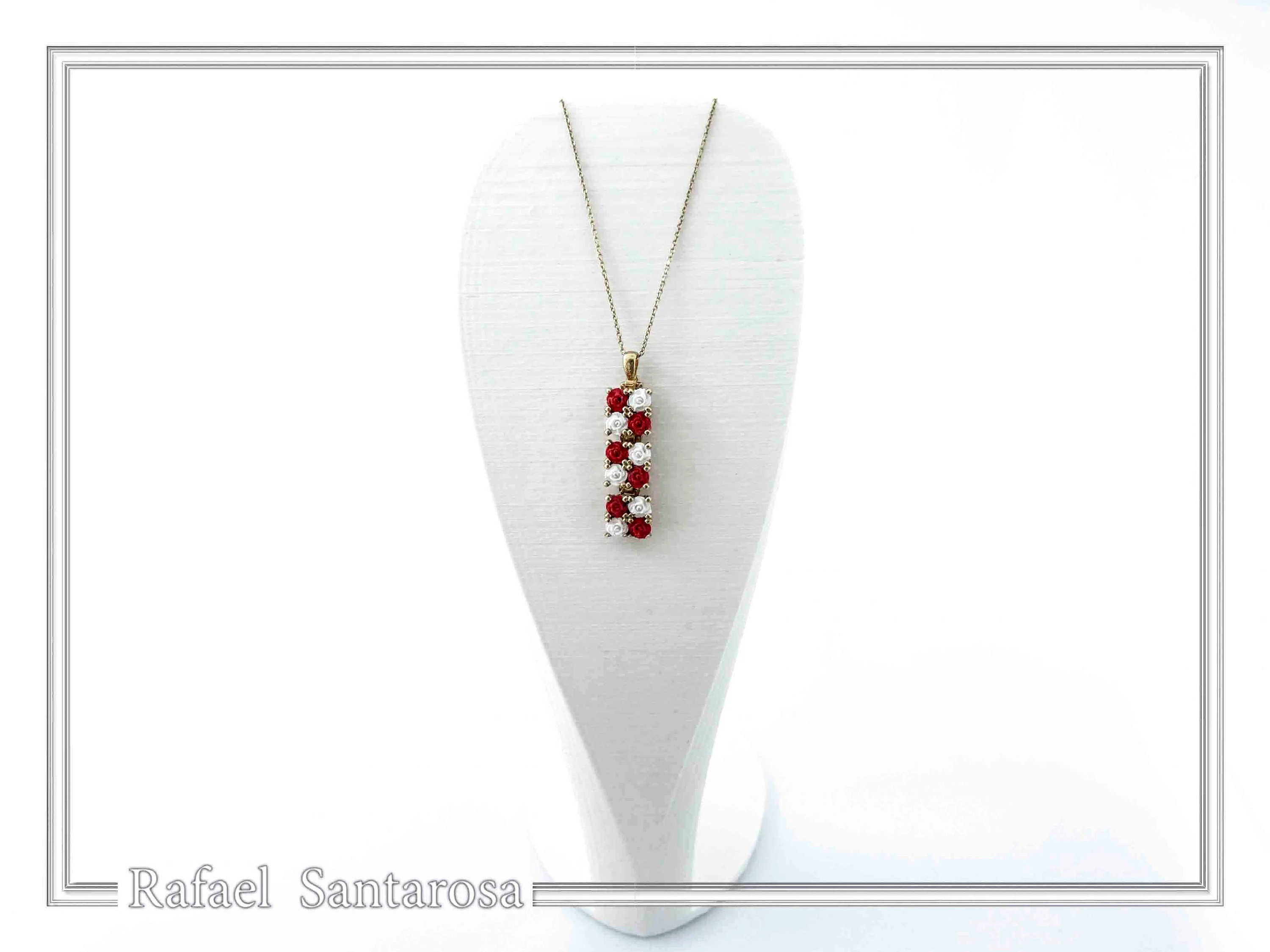 Handmade Rose Flowers Gems Pave Pendant: 18 K Gold-Filled Sterling Silver Beaded Floral Necklace — additional product image 3 from Rafael Santarosa Fine Jewelry
