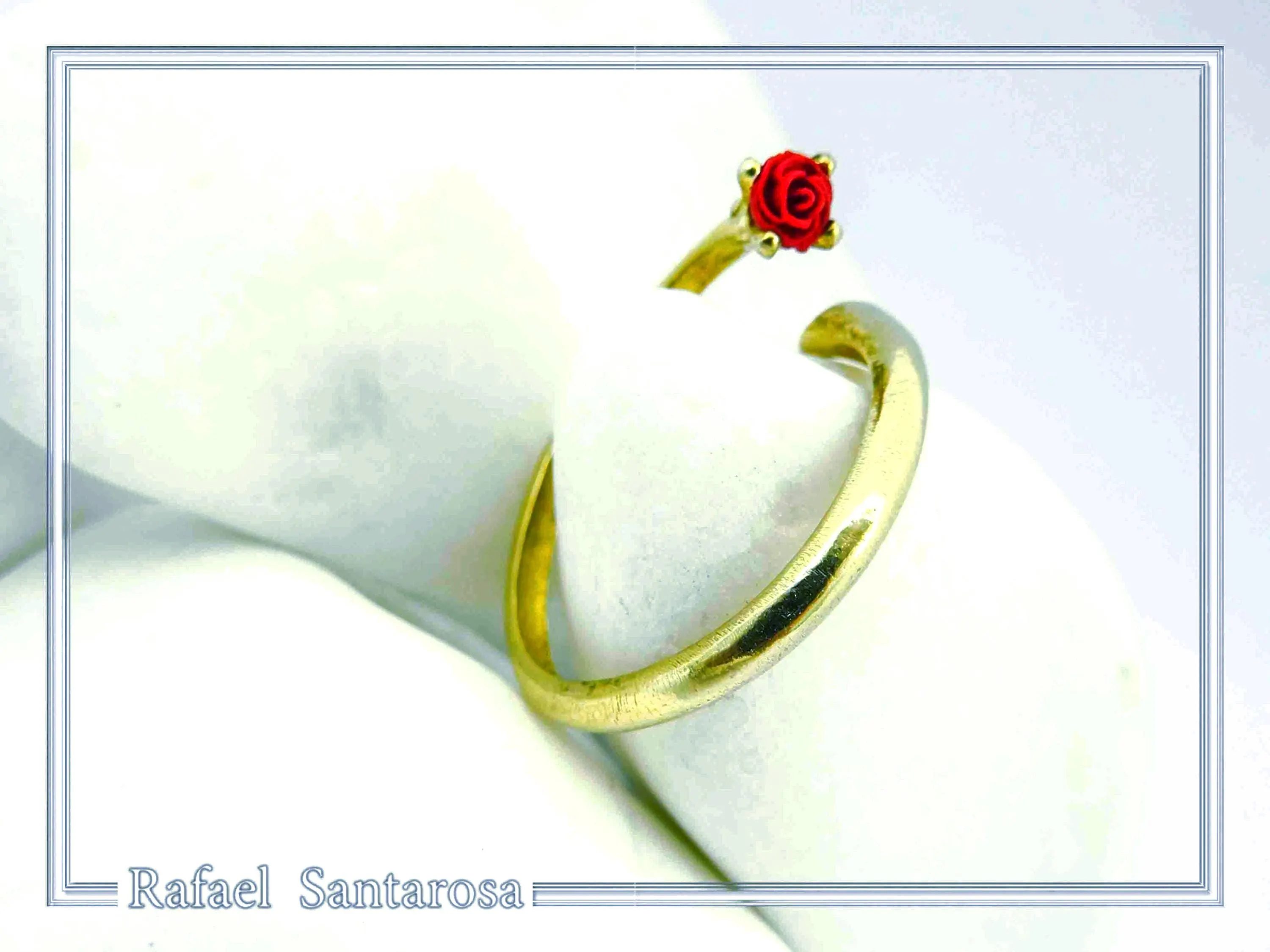 Adjustable Band with Alabaster Rose flower gem: Handmade Sterling Silver 18K Gold-Filled Ring — additional product image 2 from Rafael Santarosa Fine Jewelry