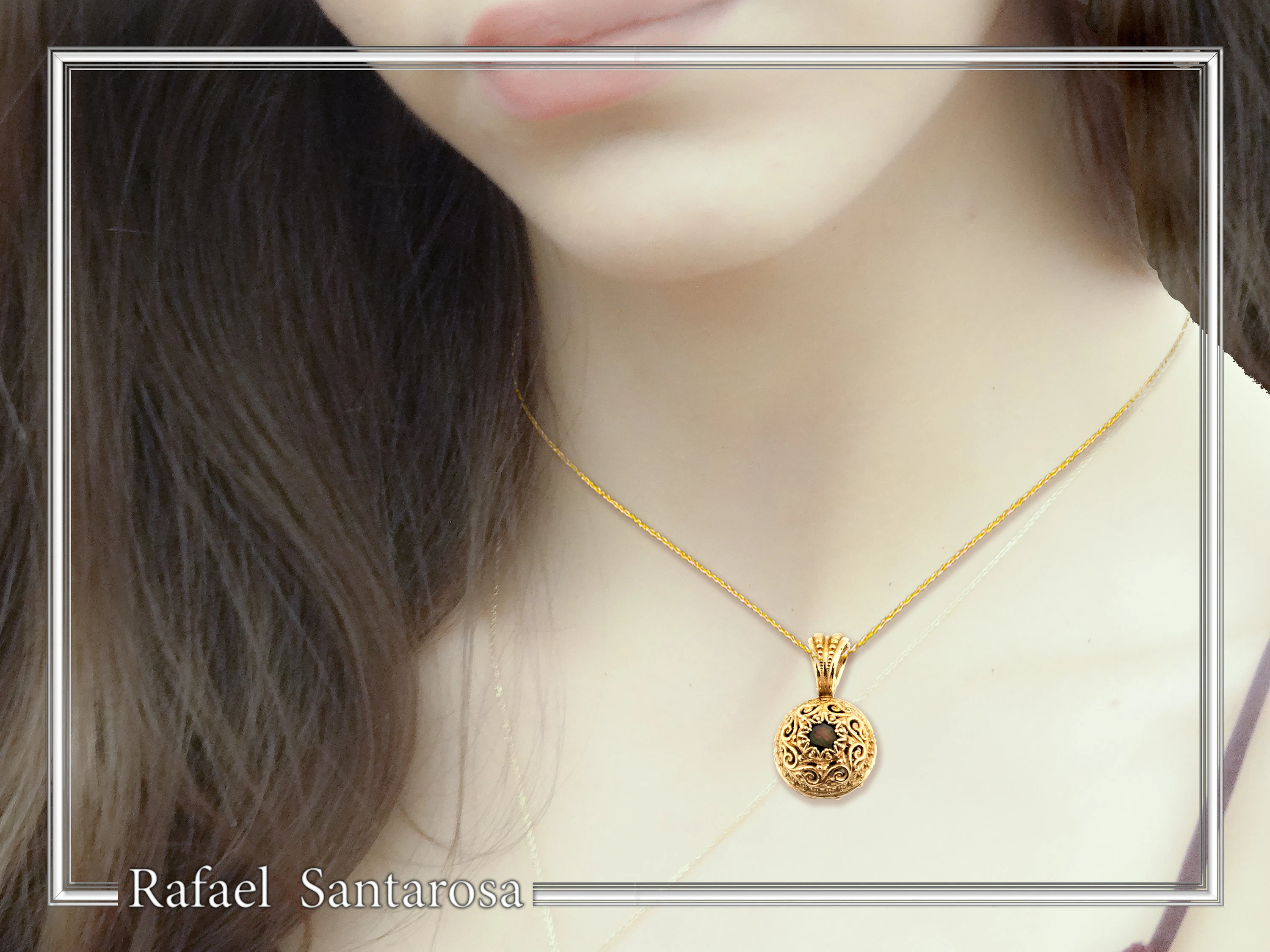 18K Solid Gold Natural Gemstone Byzantine Pendant: Handmade Filigree Necklace, Garnet, Topaz, peridot, Amethyst — additional product image 3 from Rafael Santarosa Fine Jewelry