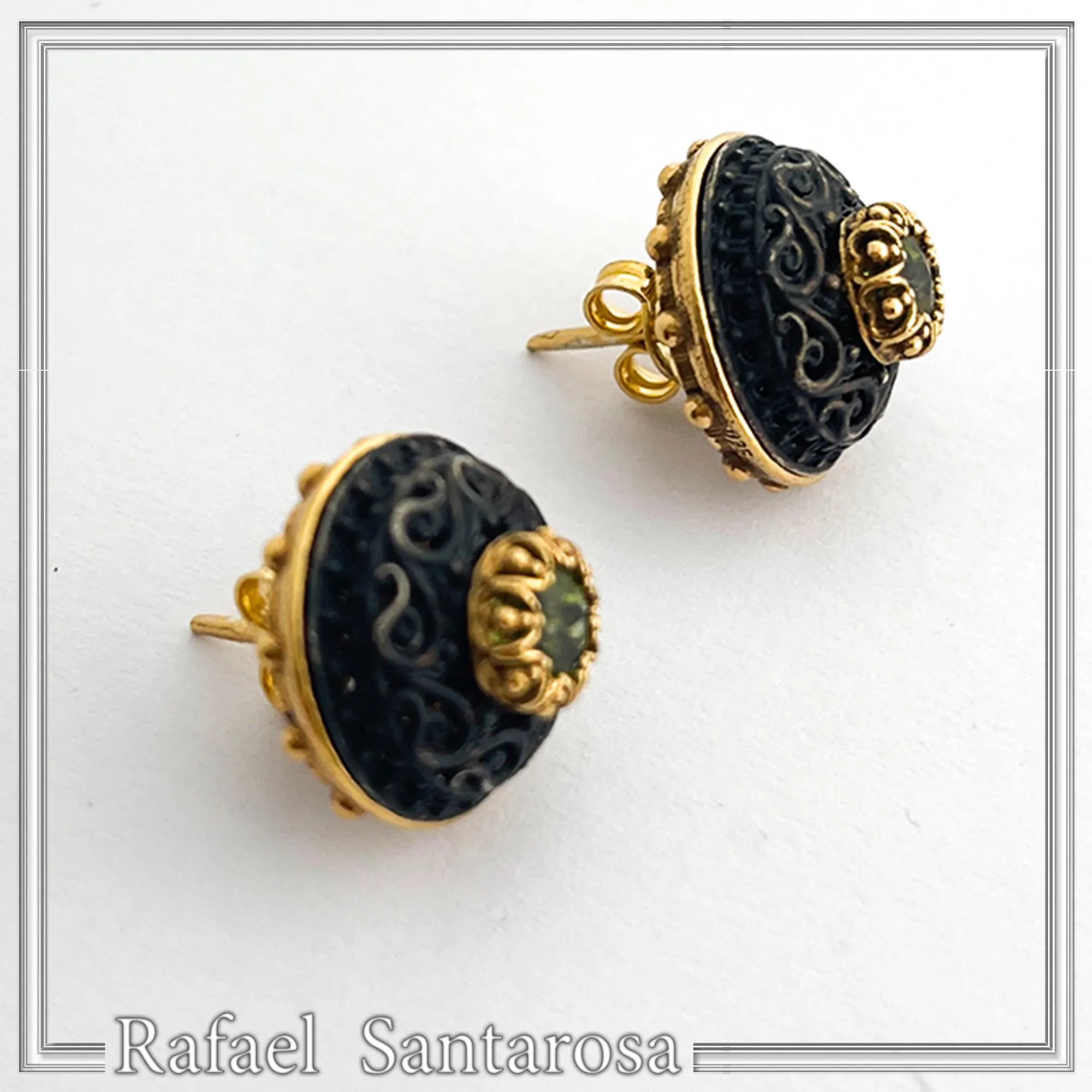 Black and gold Filled Silver Stud Earrings: natural gems topaz garnet peridot amethyst — additional product image 2 from Rafael Santarosa Fine Jewelry