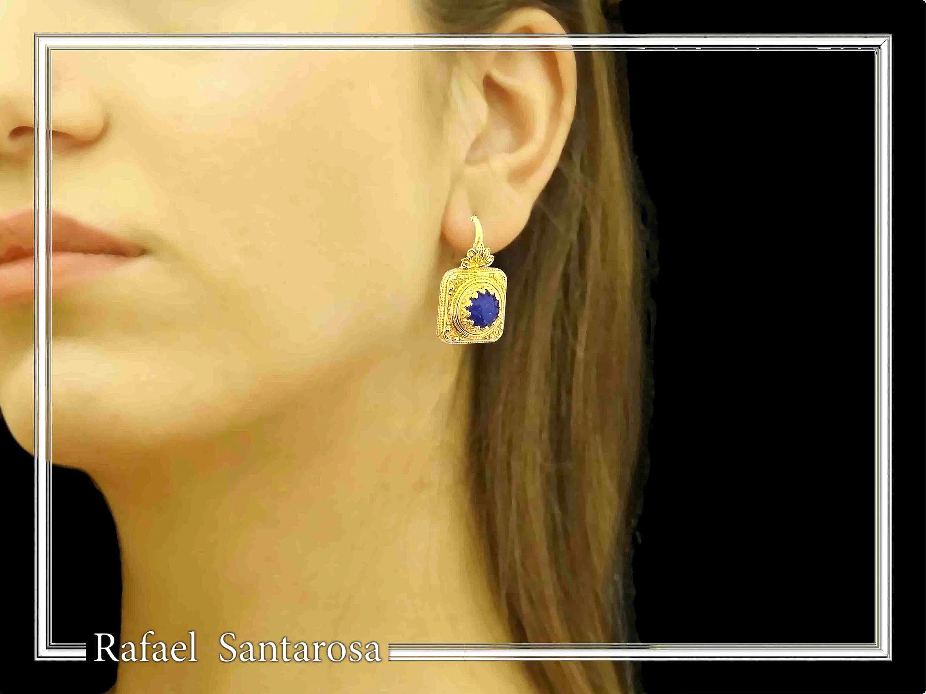 Genuine Lapis Lazuli Ancient Greek Style Earrings: 18K Gold-Filled Sterling Silver, Museum Jewelry — additional product image 3 from Rafael Santarosa Fine Jewelry