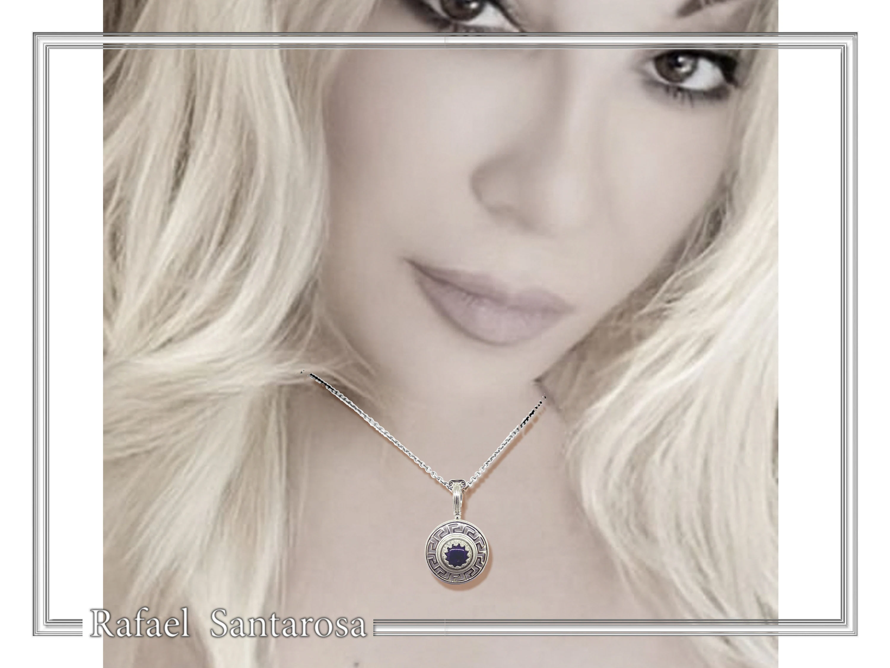 Natural Lapis Lazuli Greek Key Wreath Necklace: Sterling Silver Pendant — additional product image 2 from Rafael Santarosa Fine Jewelry