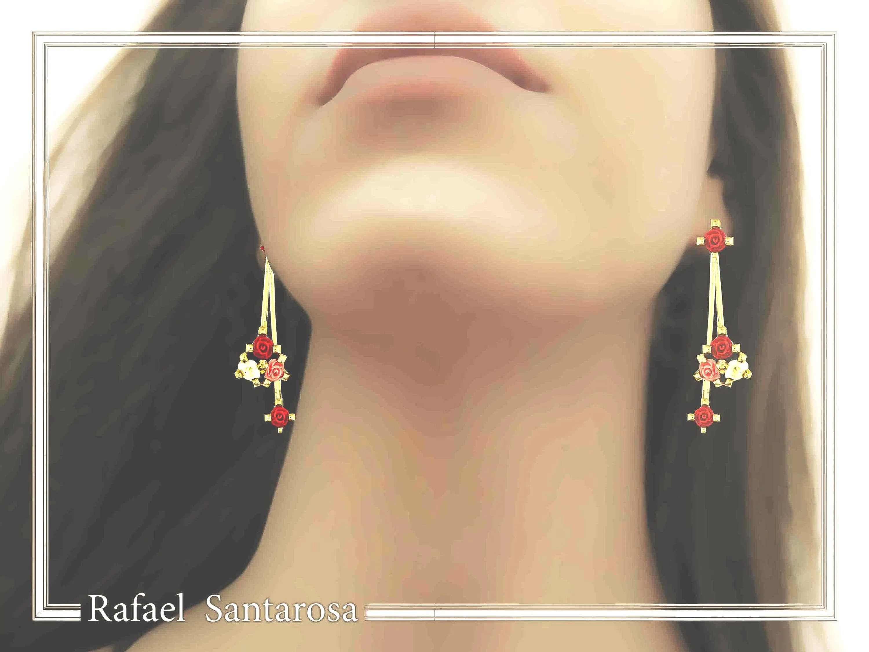 Red Rose Dangle Earrings: 18K Gold Filled Sterling Silver Floral Bouquet — additional product image 2 from Rafael Santarosa Fine Jewelry