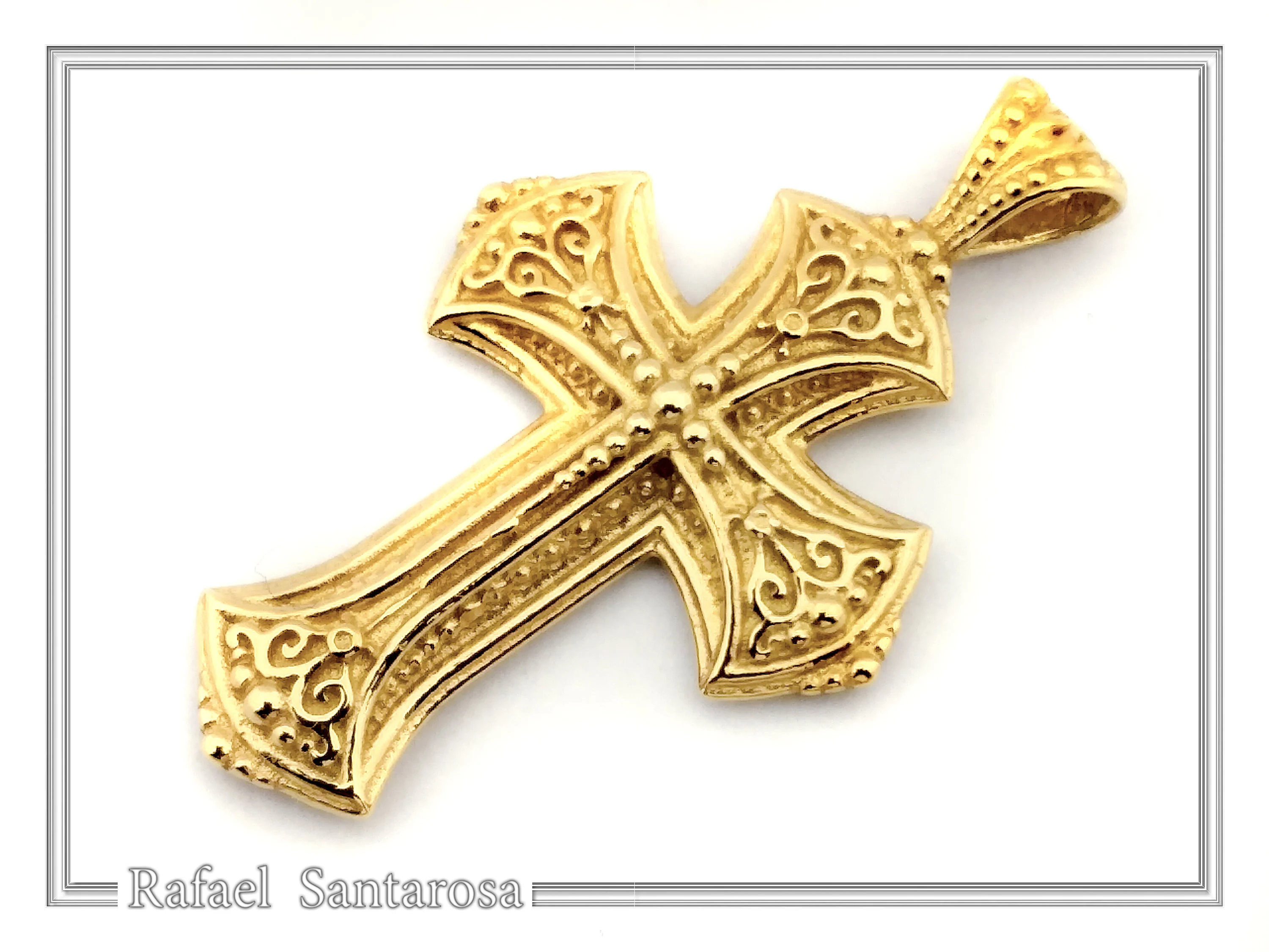 Byzantine Filigree Cross: 18k Solid Yellow Gold Greek Orthodox Religious Baptism Cross Pendant — additional product image 5 from Rafael Santarosa Fine Jewelry