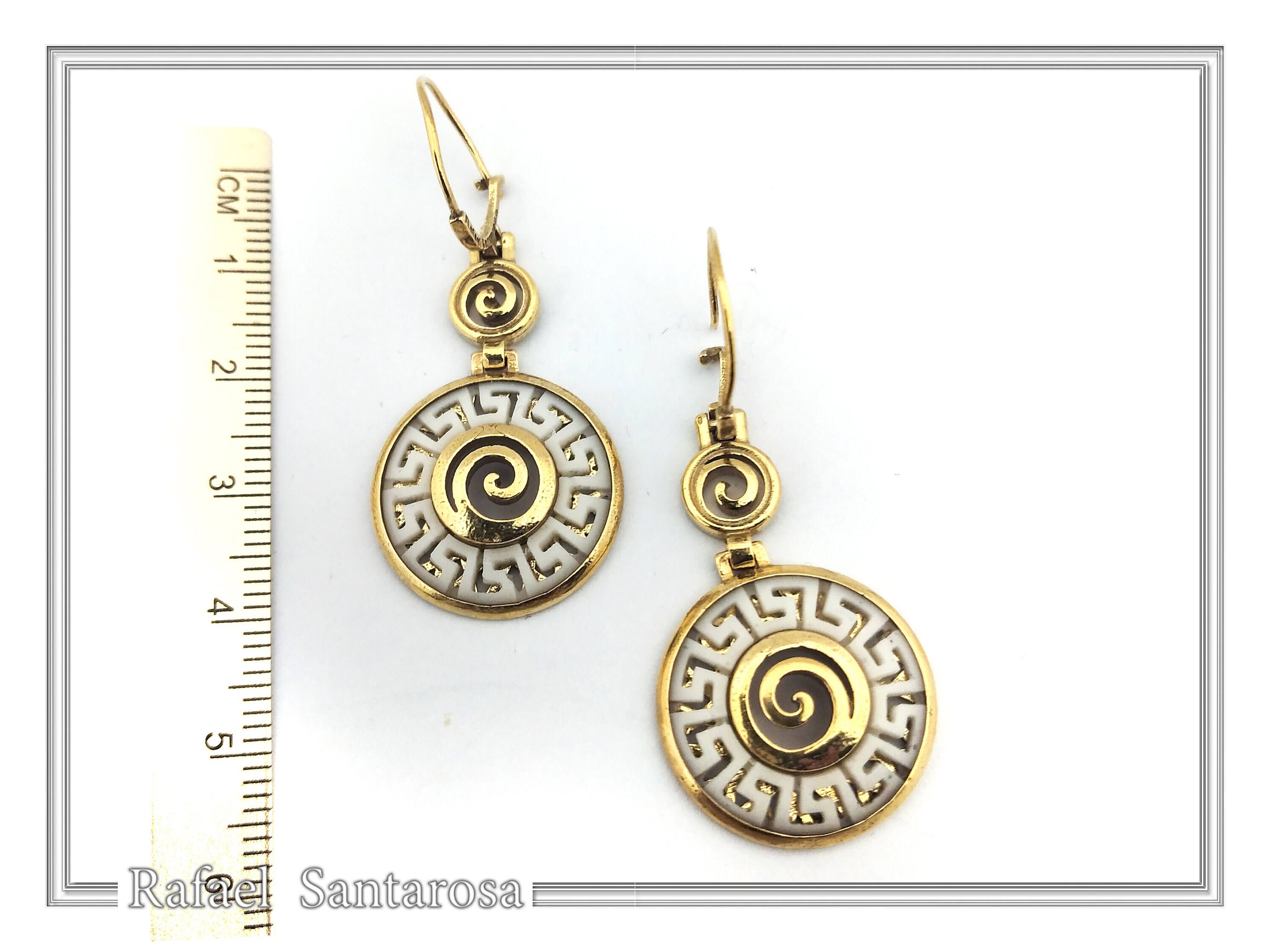 Handmade Marble Greek Key Spiral Dangle Earrings: Sterling Silver 18K Gold-Filled — additional product image 7 from Rafael Santarosa Fine Jewelry