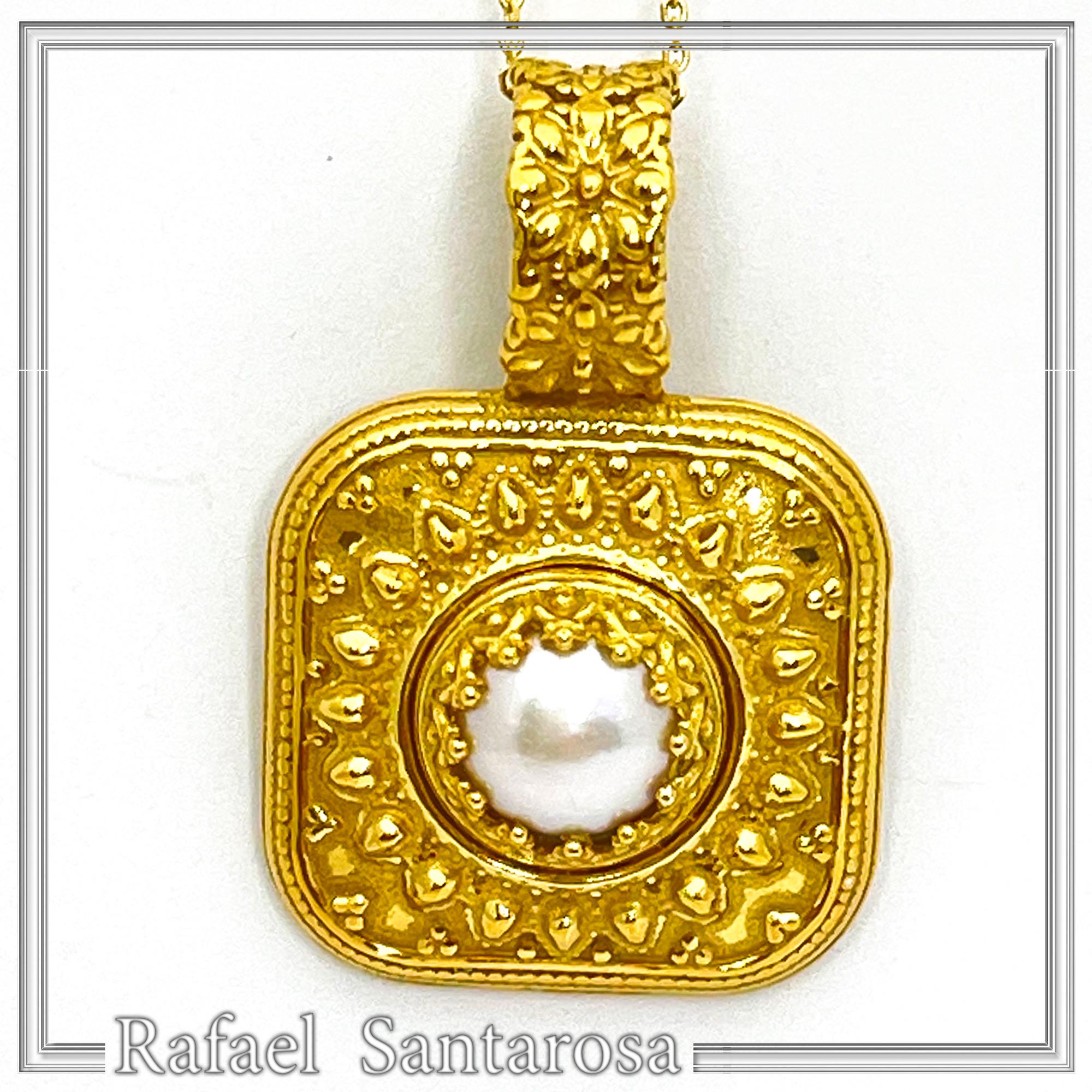 Genuine pearl Byzantine Filigree handmade Pendant: Sterling Silver 18K Gold Filled — additional product image 2 from Rafael Santarosa Fine Jewelry