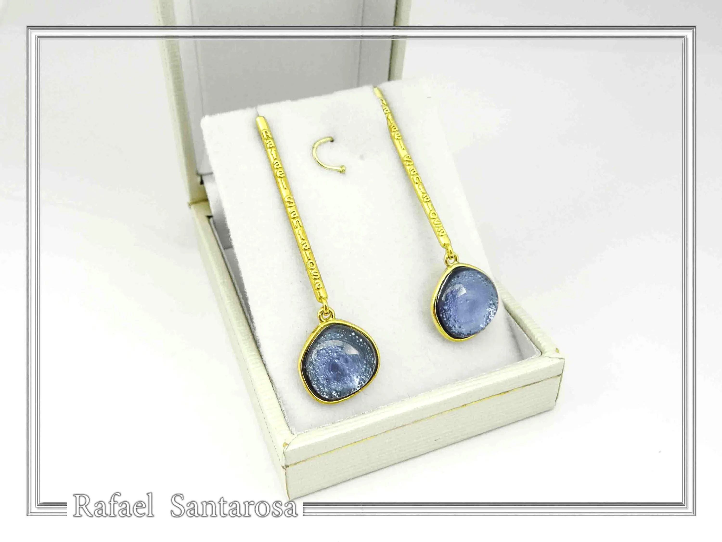 Sea Rock Drop Earrings: Sea Blue Enamel on Gold-Filled Sterling Silver — additional product image 9 from Rafael Santarosa Fine Jewelry