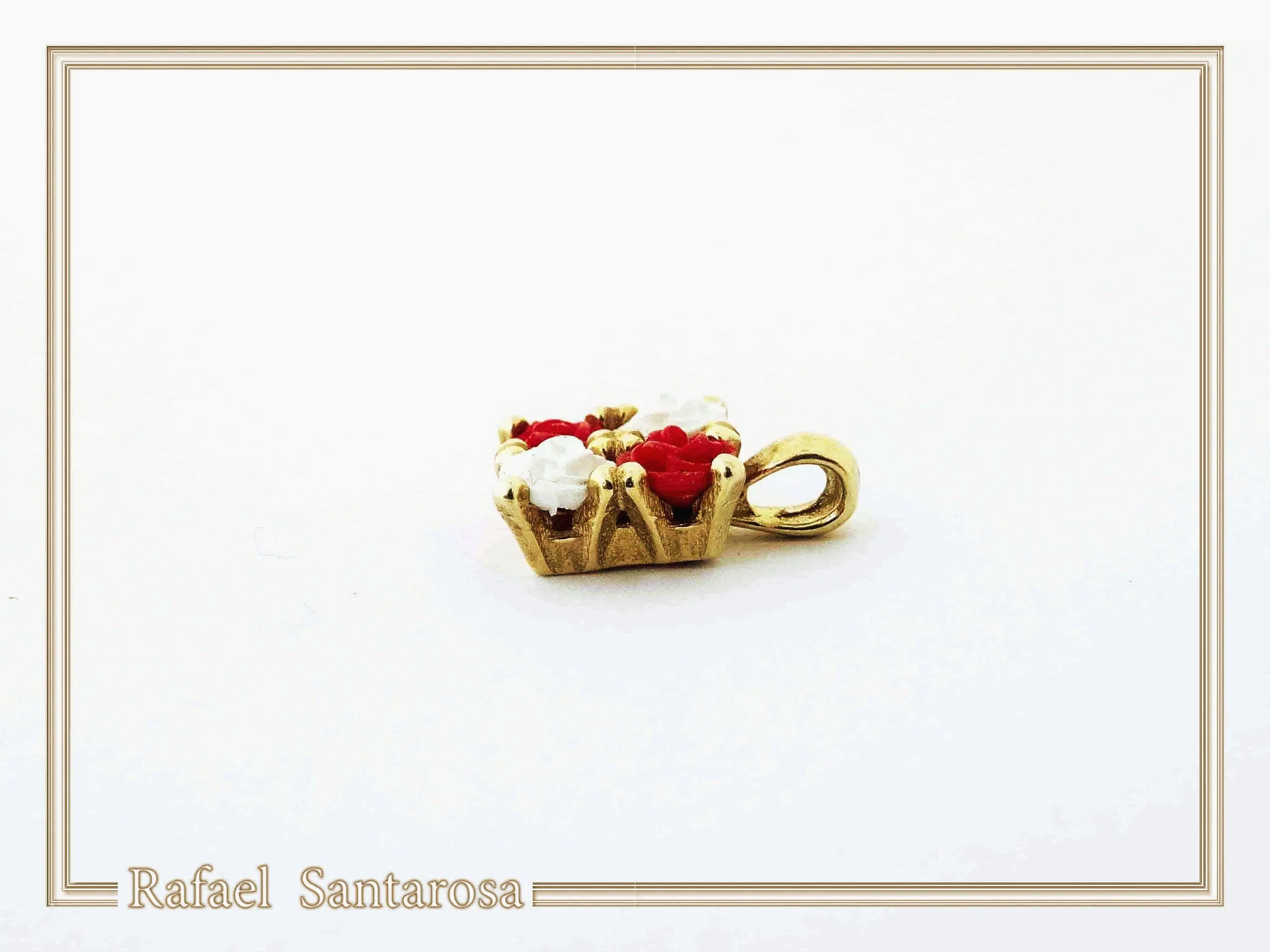 Alabaster Rose Flowers Gems Bouquet Square Necklace: Red &White Roses, Silver 18K Gold Filled. — additional product image 6 from Rafael Santarosa Fine Jewelry