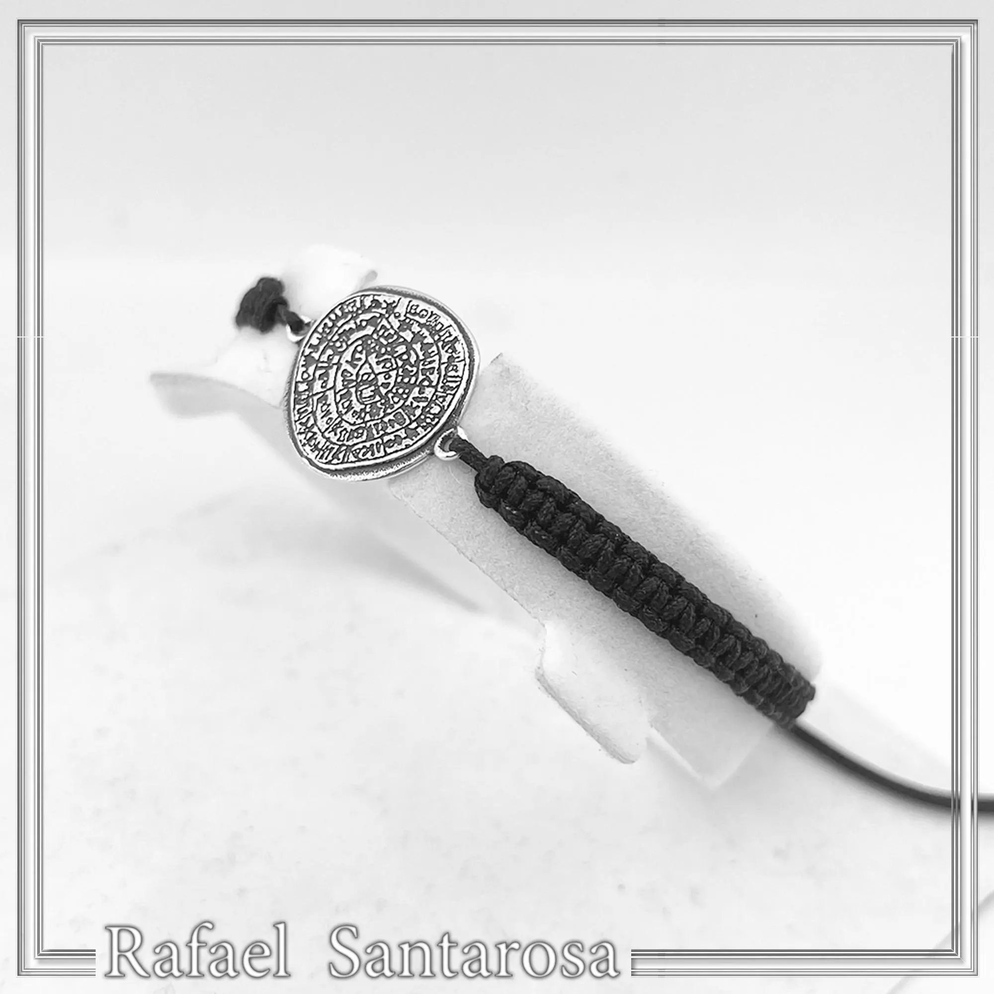 Oxidized Sterling Silver Phaistos Disc Charm Bracelet: Ancient Greek Calendar Museum Replica Macrame Bracelet — additional product image 5 from Rafael Santarosa Fine Jewelry