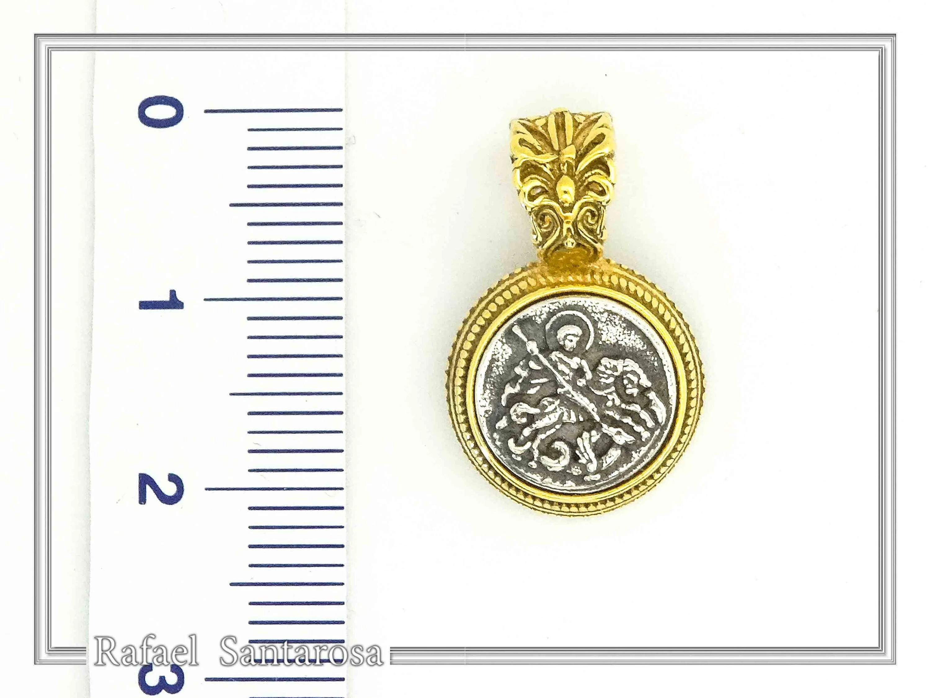 St. George Killing Dragon Jesus Christ Talisman Pendant: Oxidized and 18K Gold Filled Silver — additional product image 6 from Rafael Santarosa Fine Jewelry