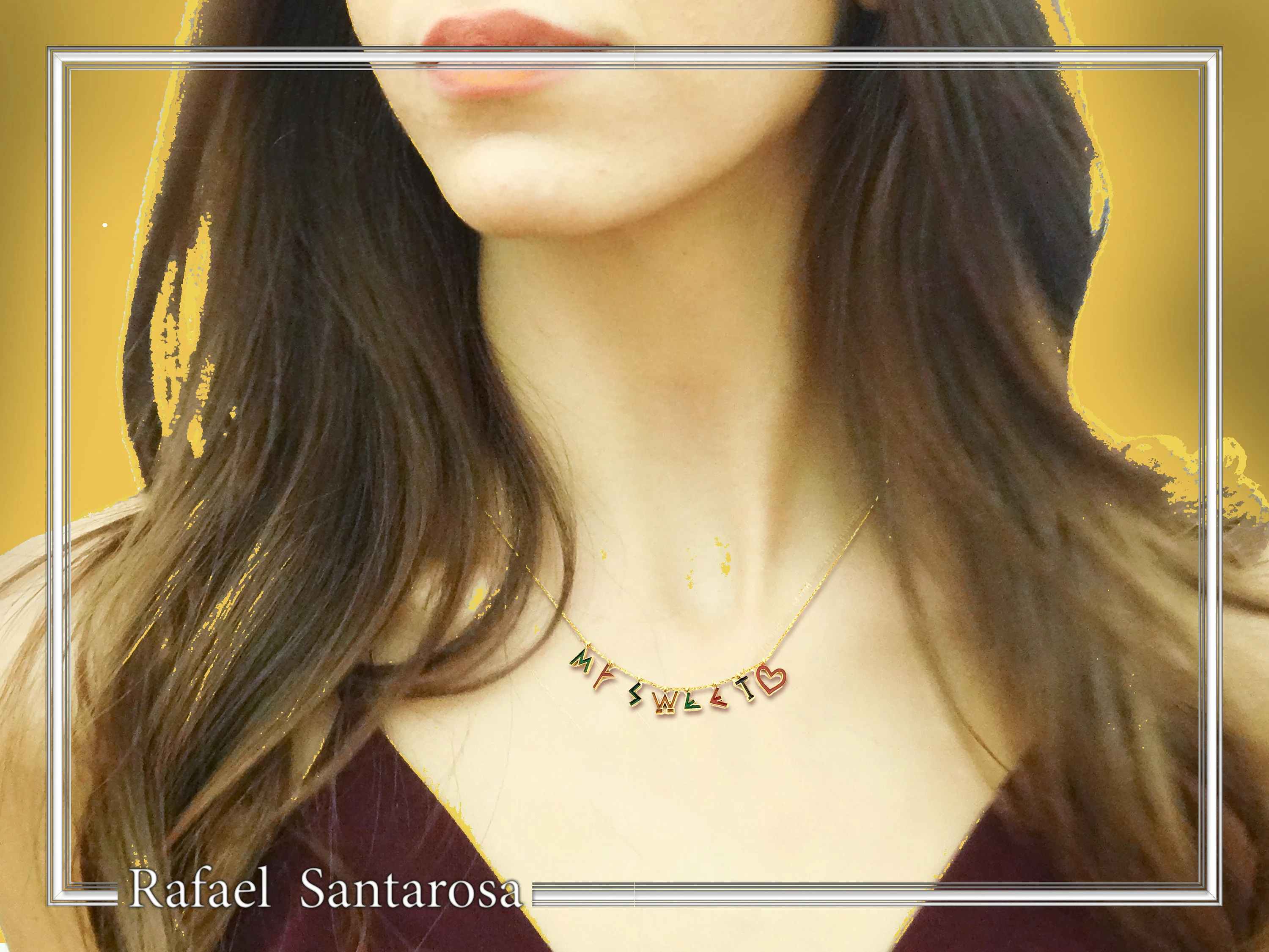 Personalized Names and Words Necklace: 18k Gold Filled Sterling Silver Enamel Colored Charm — additional product image 2 from Rafael Santarosa Fine Jewelry