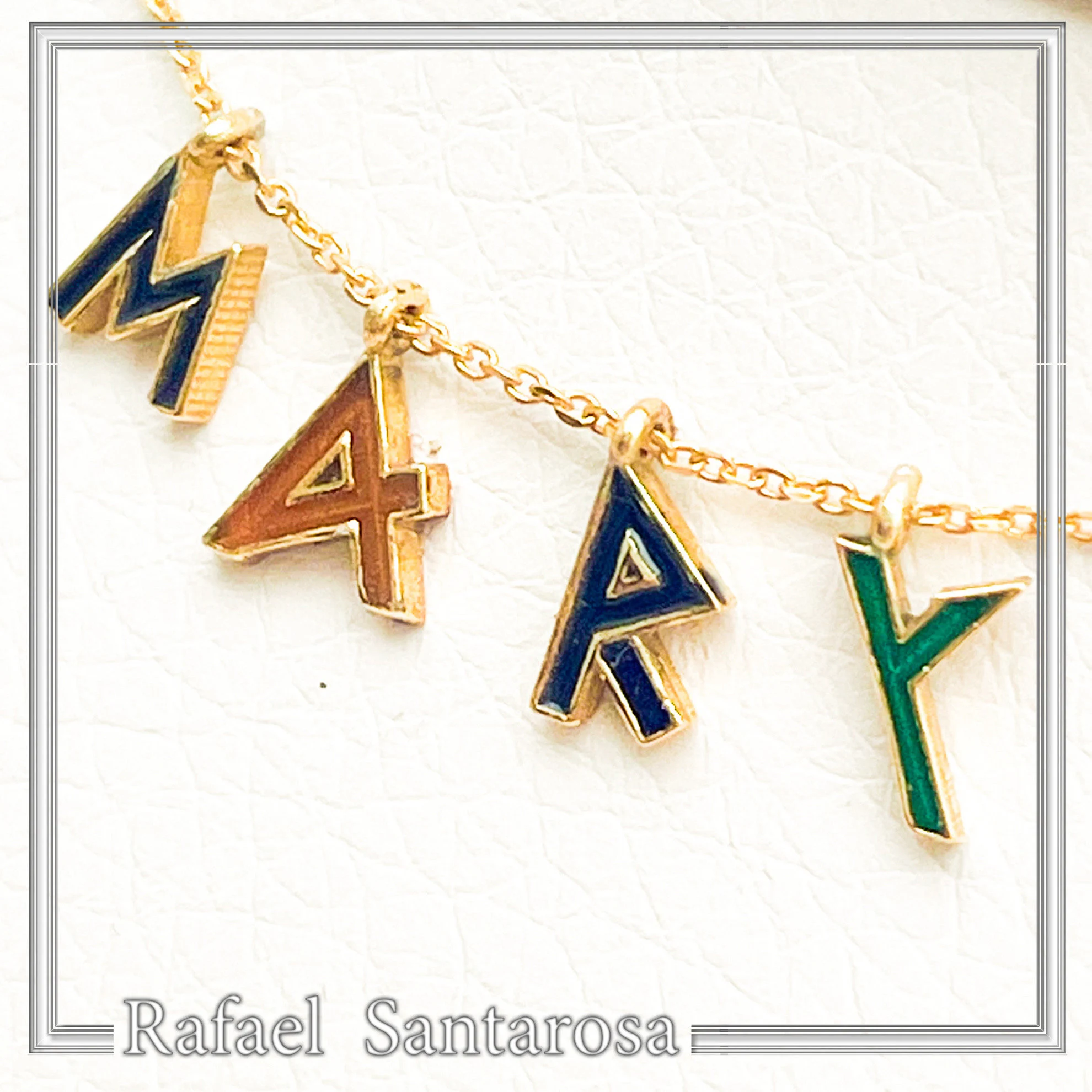 Personalized "Mary" Name Silver Gold filled Beaded Necklace: Enamel Letter Charm, Ancient Greek Font — additional product image 10 from Rafael Santarosa Fine Jewelry